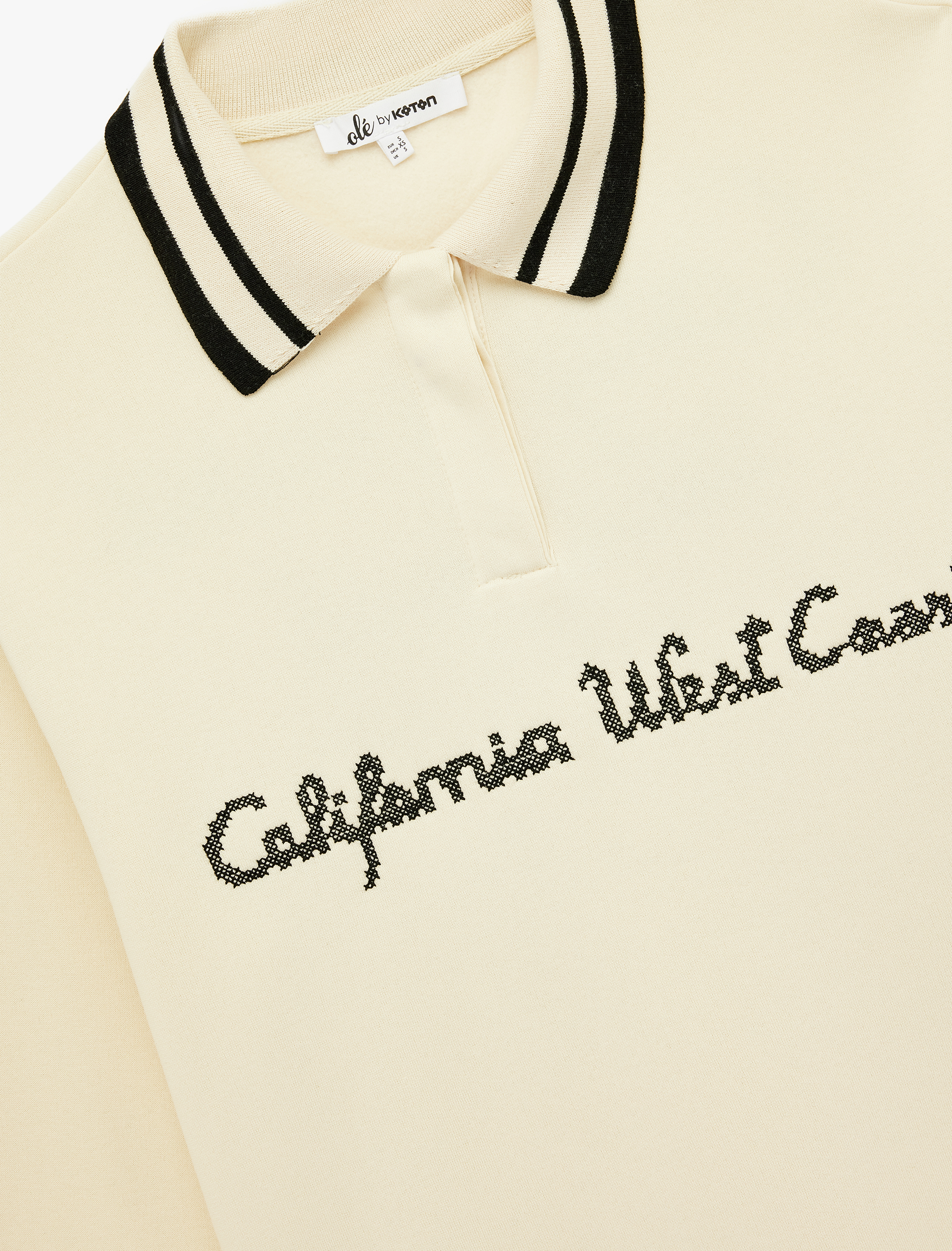   Uzun Kollu Düğmeli Nakışlı Şardonlu Oversize Polo Yaka Sweatshirt