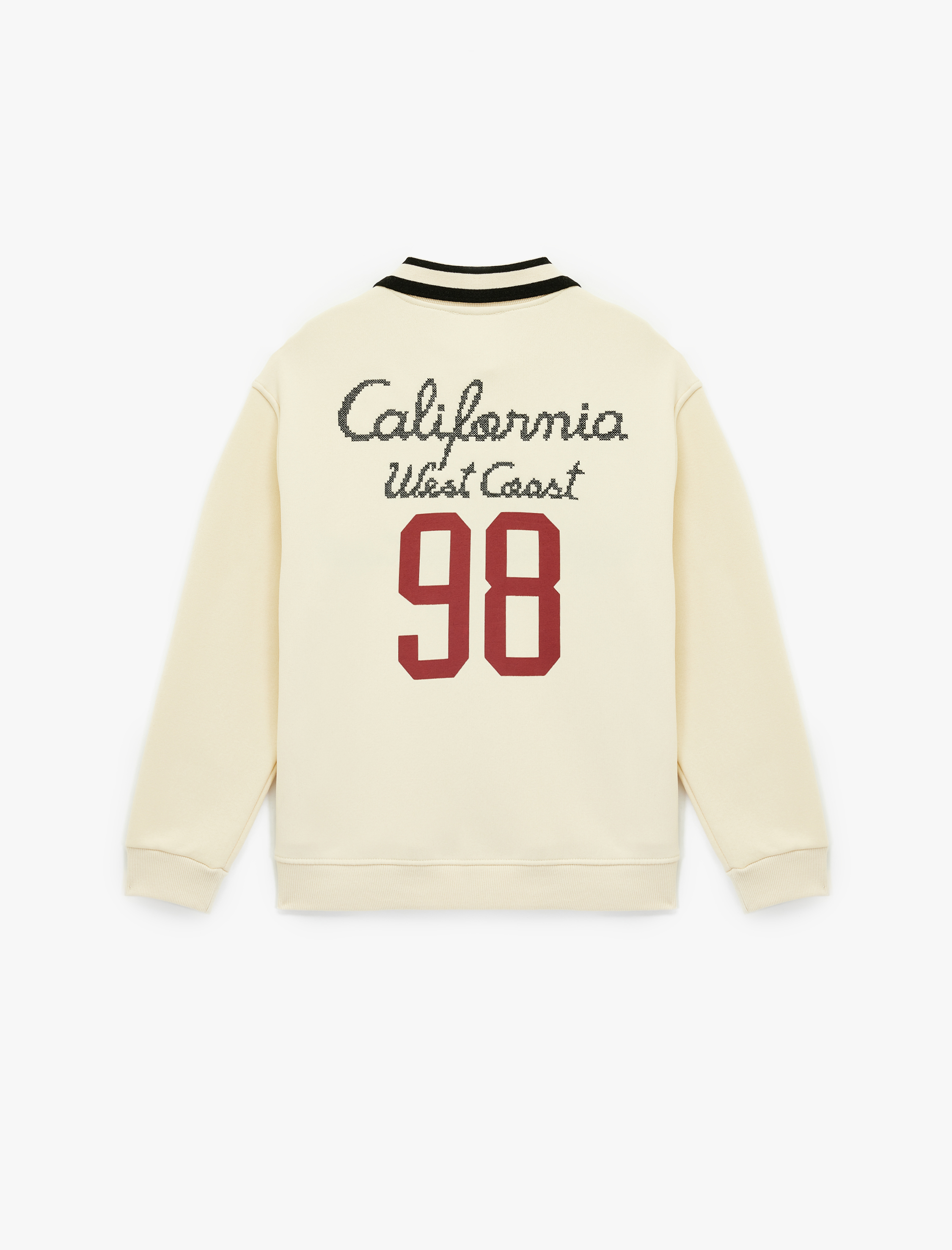   Uzun Kollu Düğmeli Nakışlı Şardonlu Oversize Polo Yaka Sweatshirt