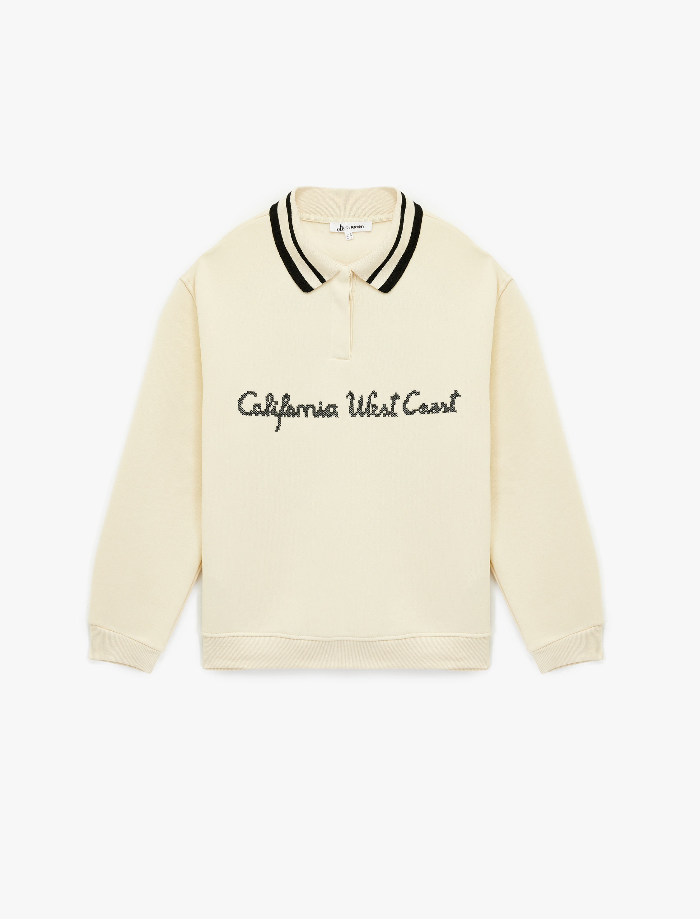   Uzun Kollu Düğmeli Nakışlı Şardonlu Oversize Polo Yaka Sweatshirt