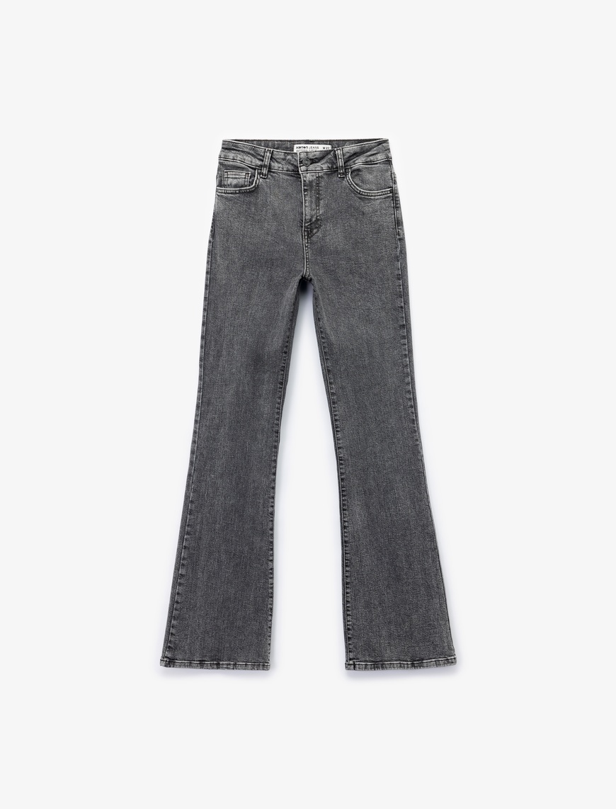   Pamuklu Normal Bel Dar Kesim İspanyol Paça Jean Pantolon - Flare Jeans