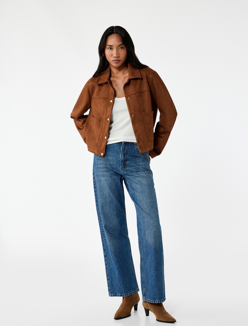   Pamuklu Bol Kalıp Düğmeli Cep Detaylı Baggy Jean Pantolon - Baggy Jeans