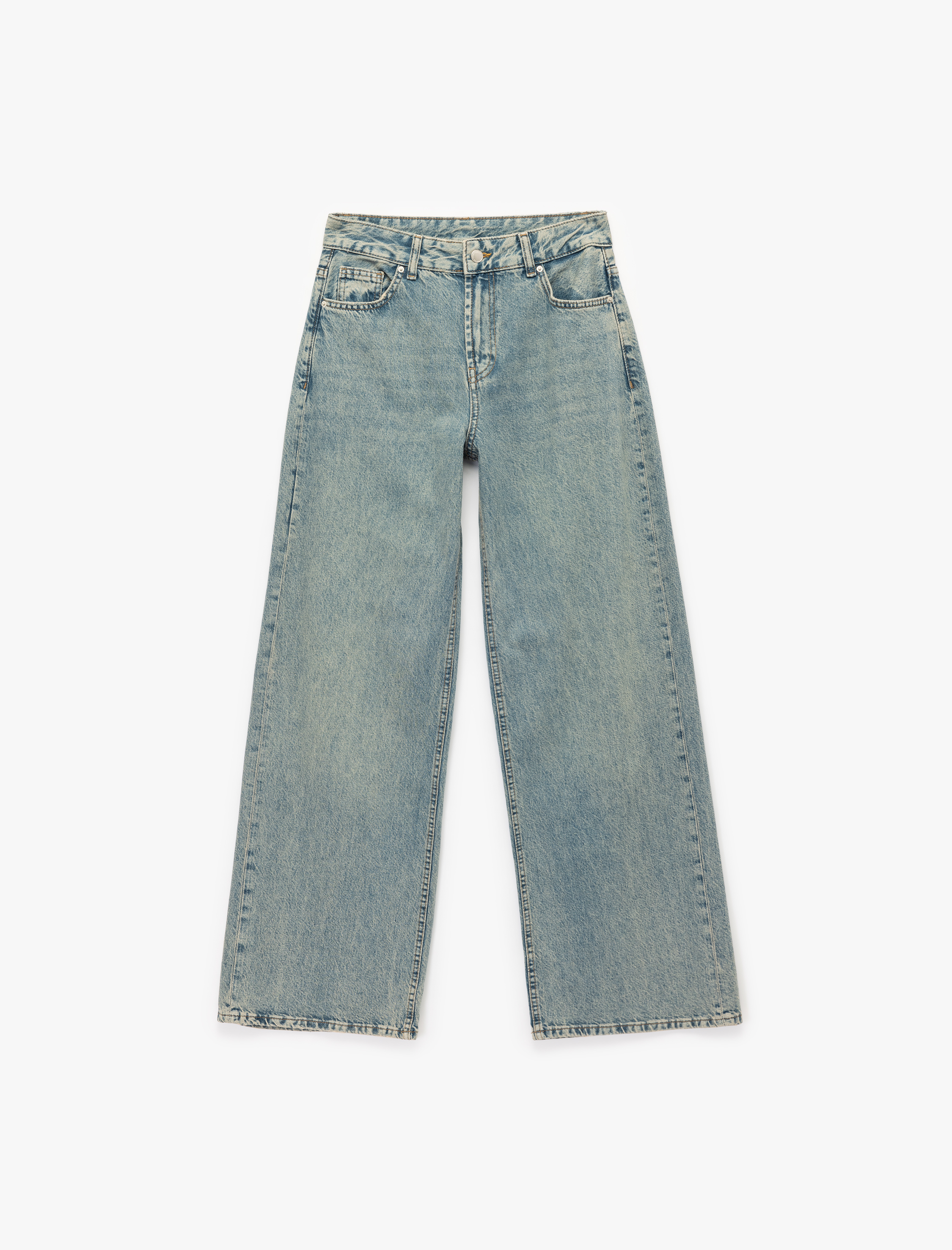   Geniş Paça Rahat Kalıp Pamuklu Jean Pantolon - Wide Leg Jeans