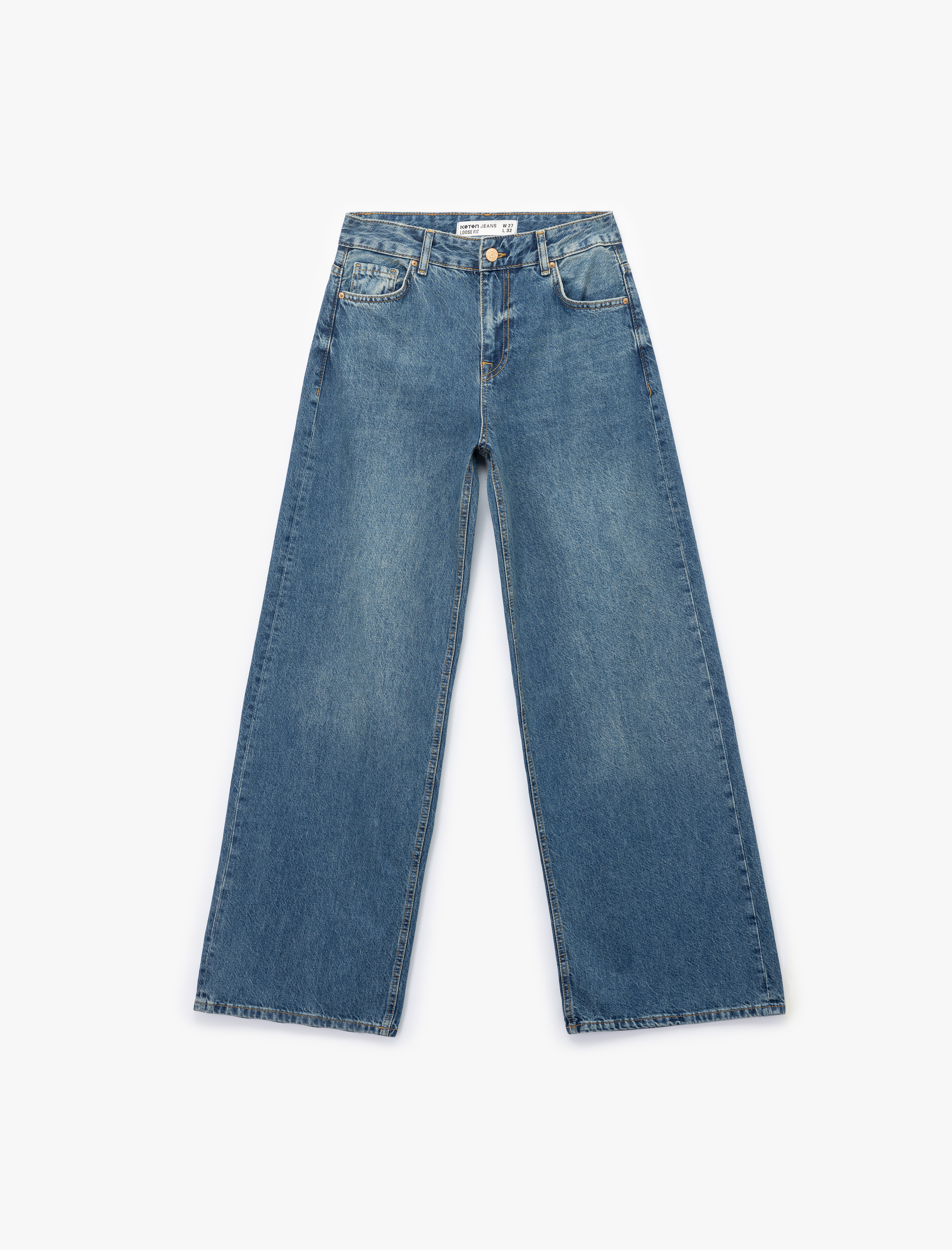   Pamuklu Loose Fit Düz Kalıp Jean Pantolon - Loose Straight Fit Jean