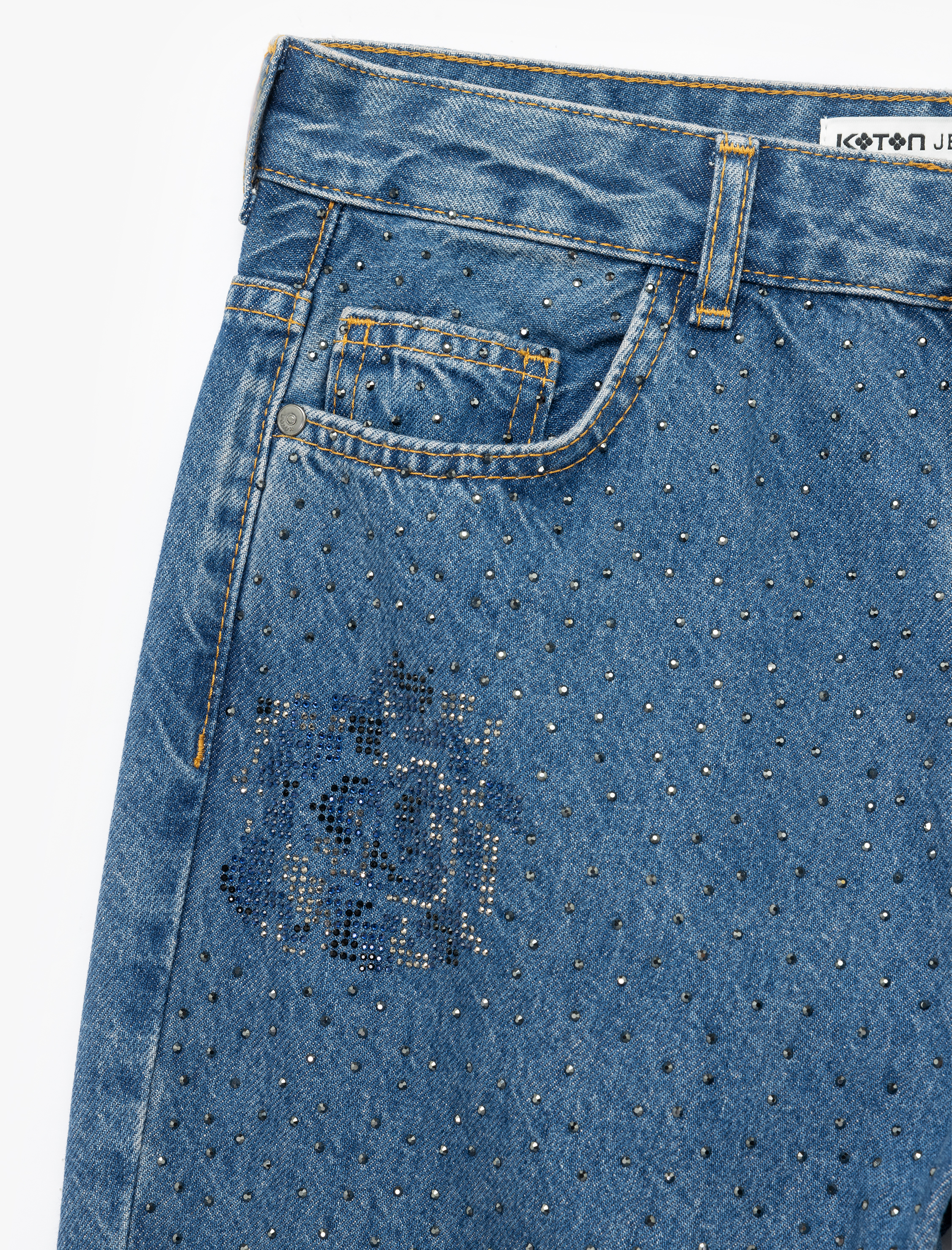   Normal Bel Düz Paça Düğmeli Çiçekli Taşlı Jean Pantolon - Straight Jeans