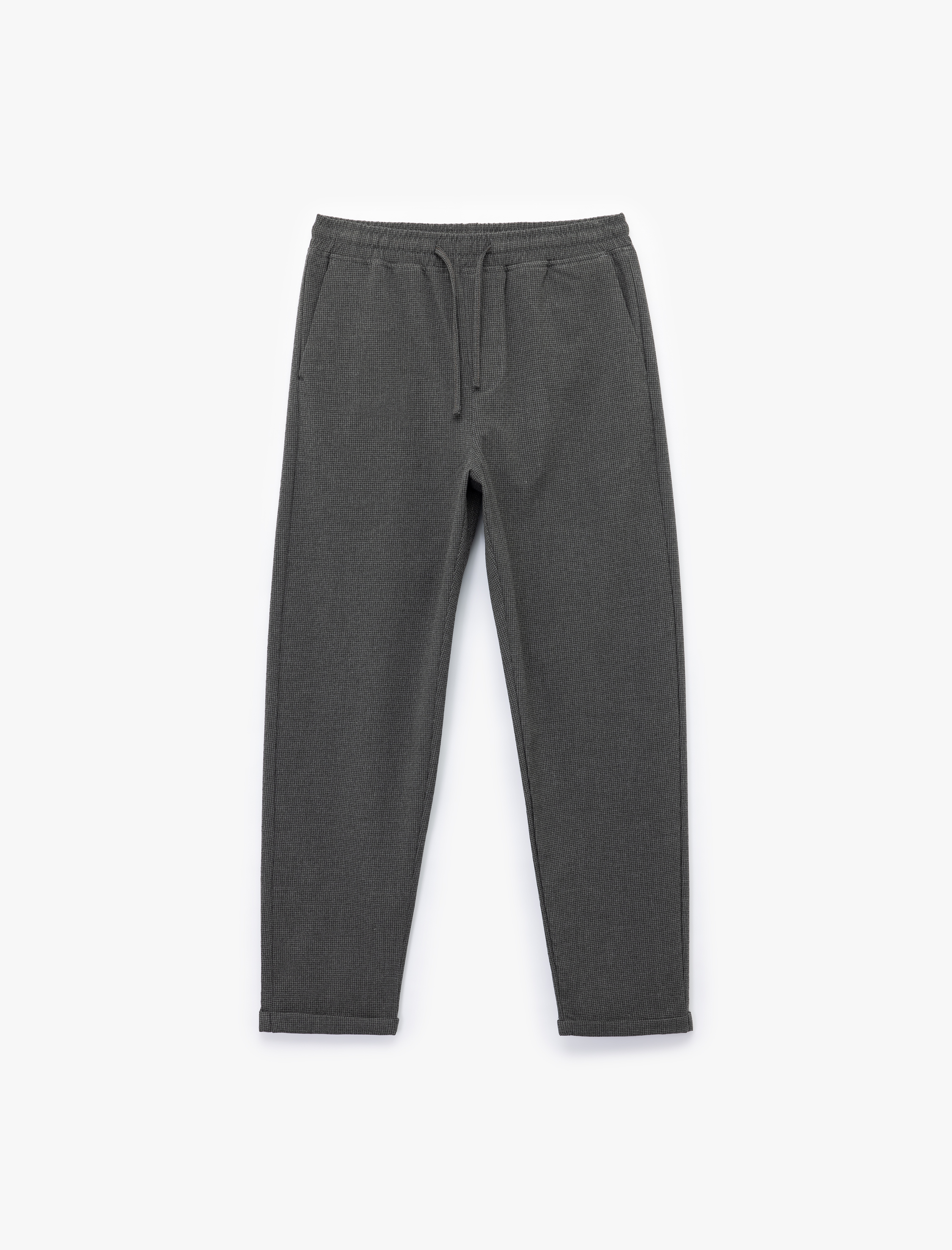   Viskon Karışımlı Cep Detaylı Dokulu Beli Bağcıklı Pantolon