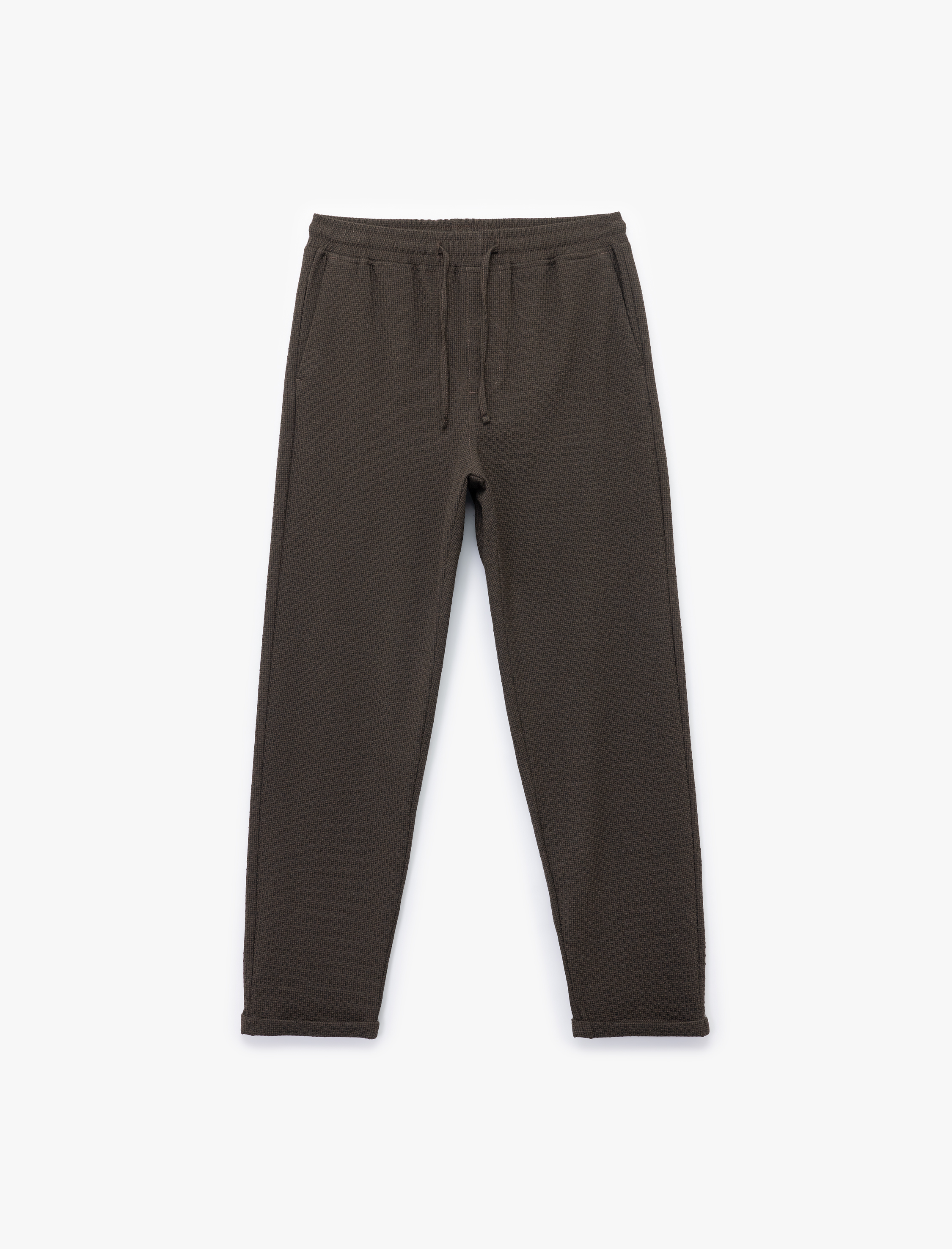   Viskon Karışımlı Cep Detaylı Dokulu Beli Bağcıklı Pantolon