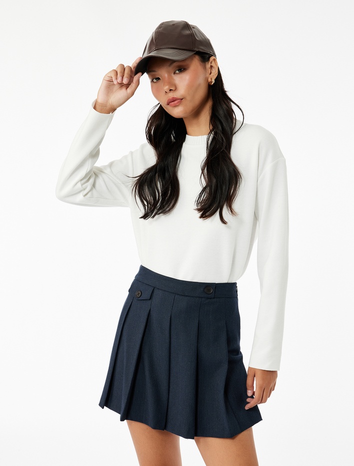  Rahat Kalıp Uzun Kollu Bisiklet Yaka Tişört