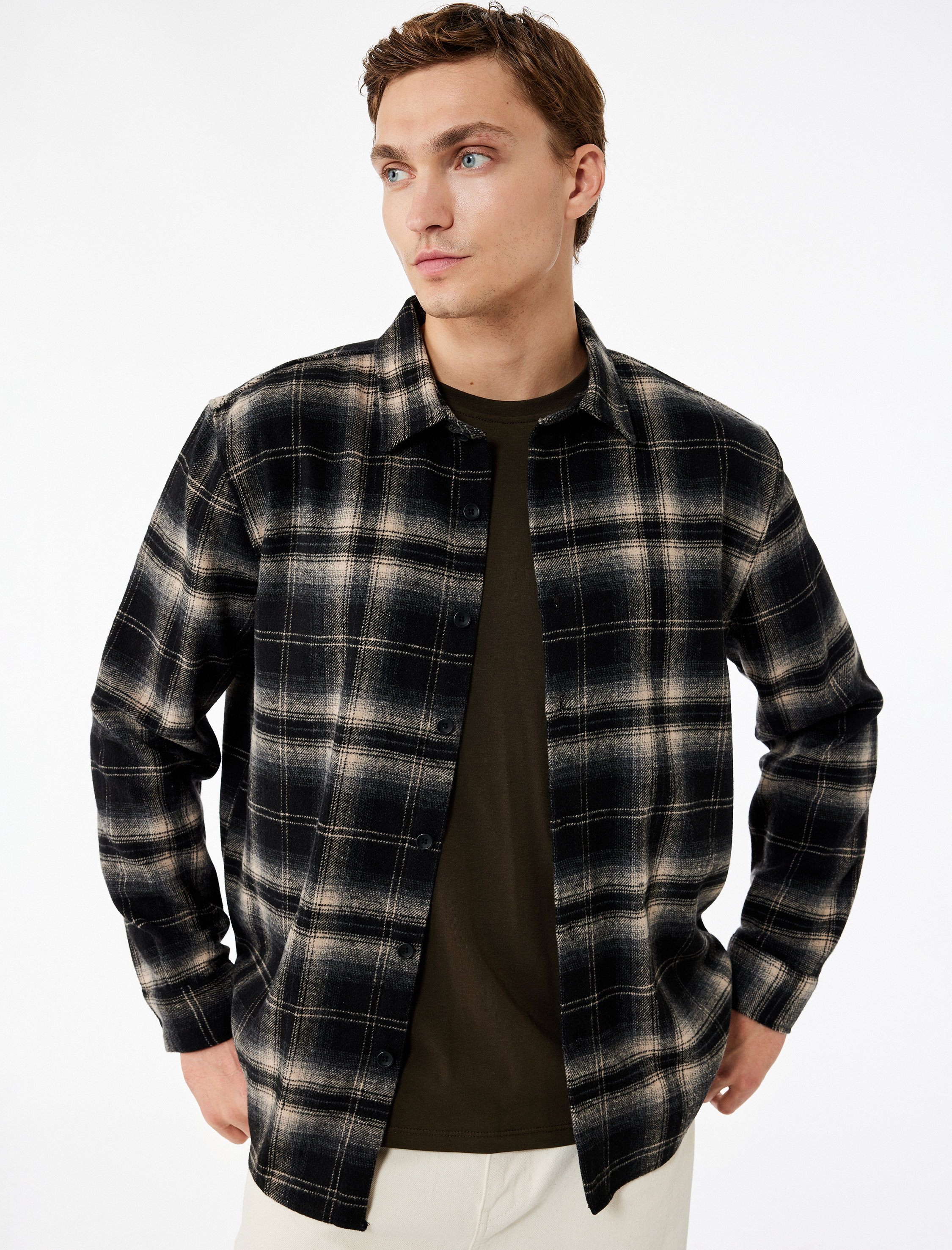   Regular Fit Uzun Kollu Düğmeli Klasik Yaka Oduncu Gömleği