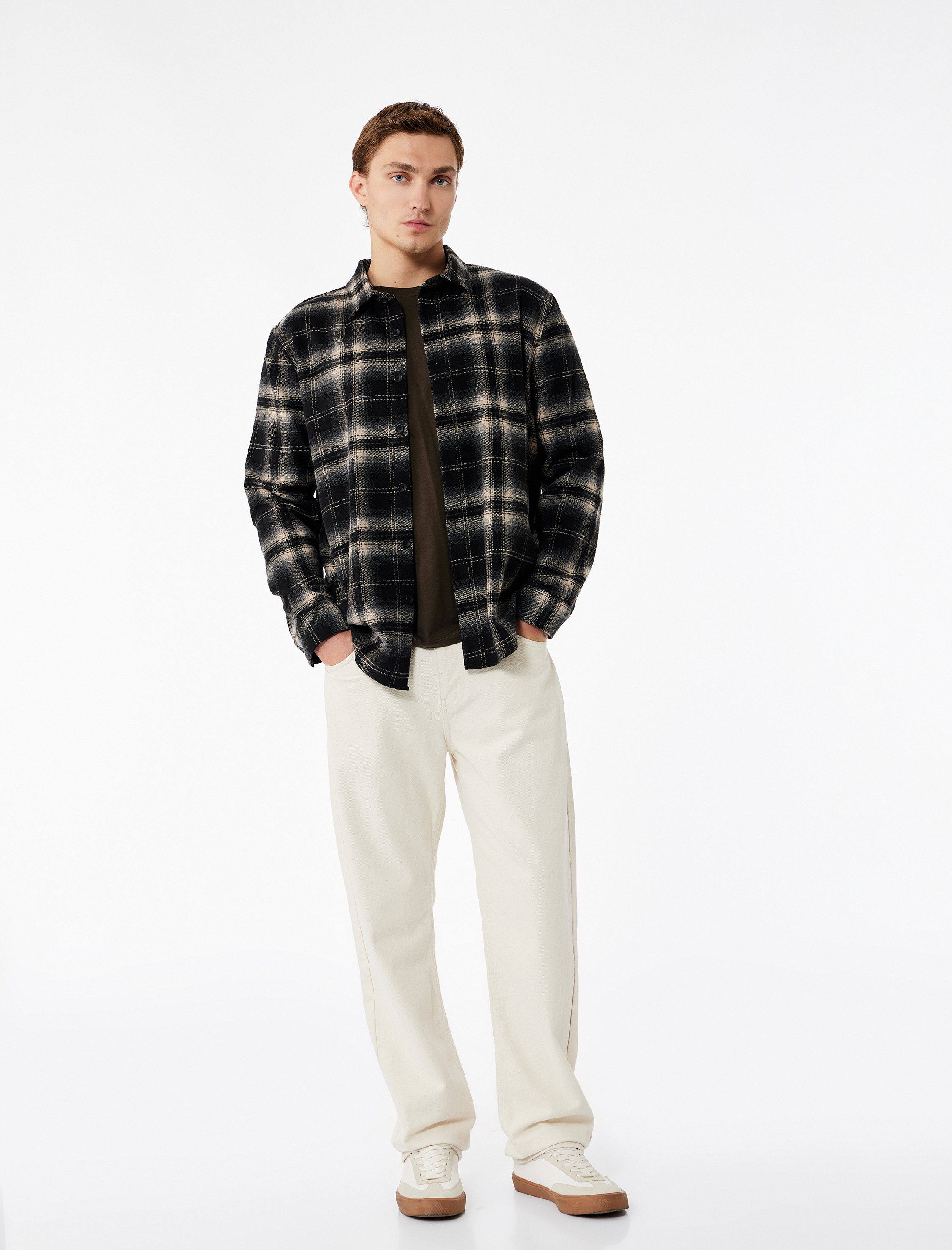   Regular Fit Uzun Kollu Düğmeli Klasik Yaka Oduncu Gömleği