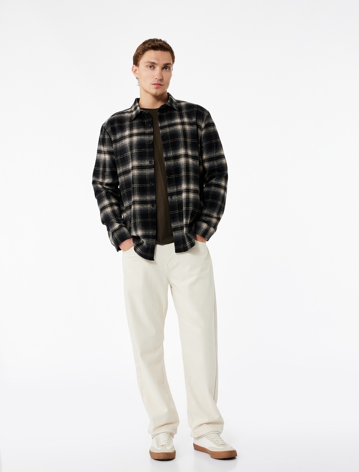  Regular Fit Uzun Kollu Düğmeli Klasik Yaka Oduncu Gömleği