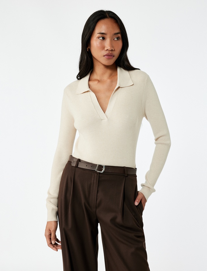  Uzun Kollu Polo Yaka Triko Kazak