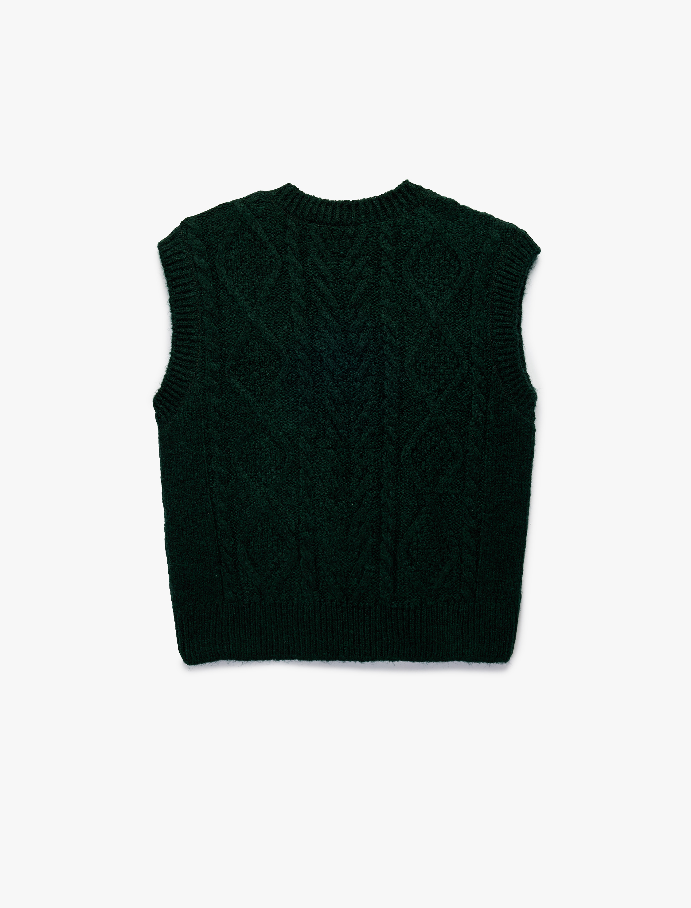   Saç Örgüsü Dokulu Kolsuz Bisiklet Yaka Triko Süveter