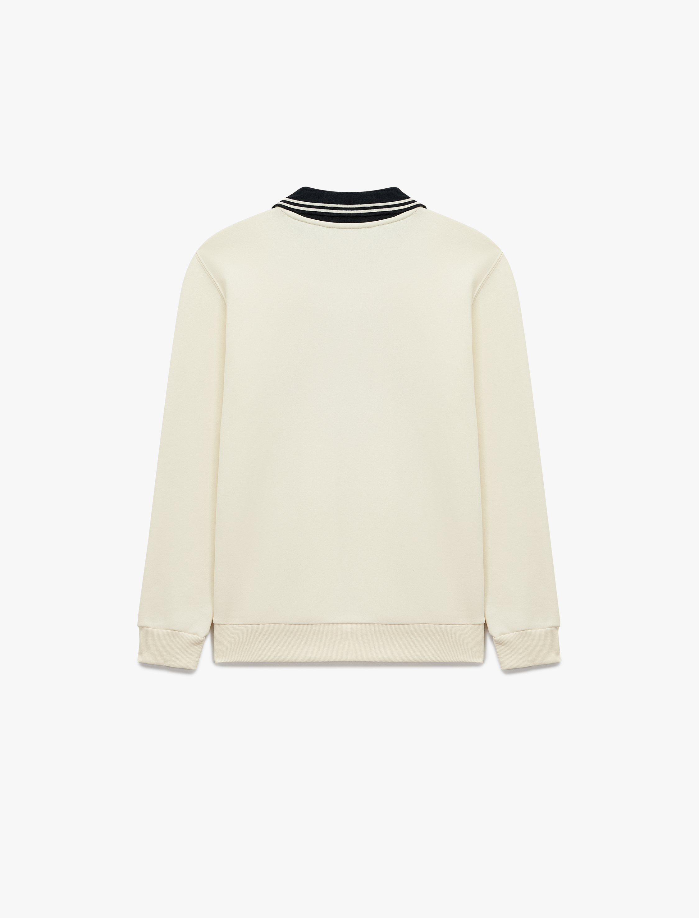   Renk Kontrastlı Polo Yaka Uzun Kollu Kolej Baskılı Sweatshirt