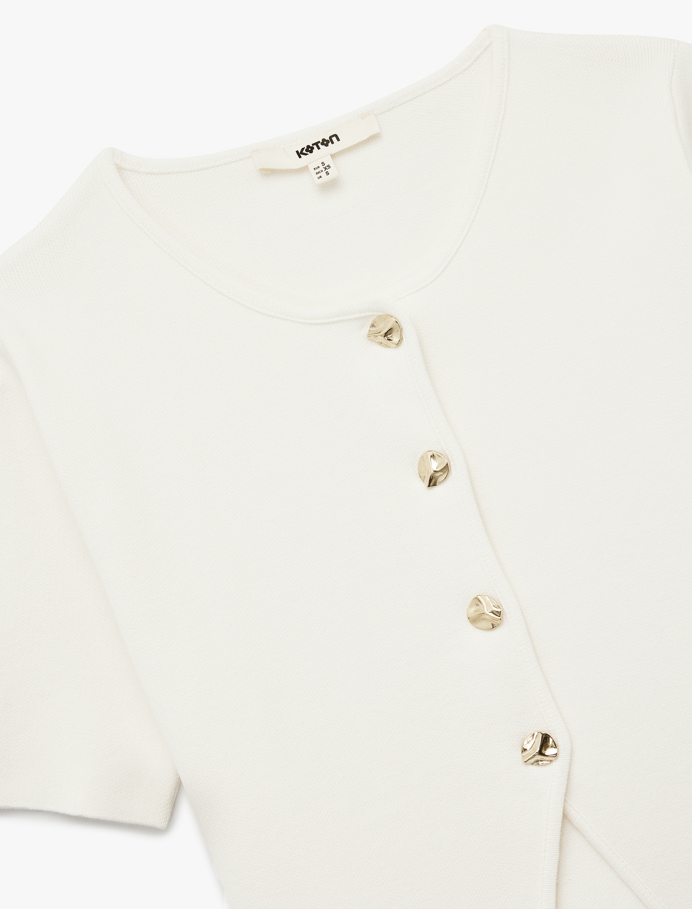   Asimetrik Kısa Kollu Bisiklet Yaka Düğmeli Hırka