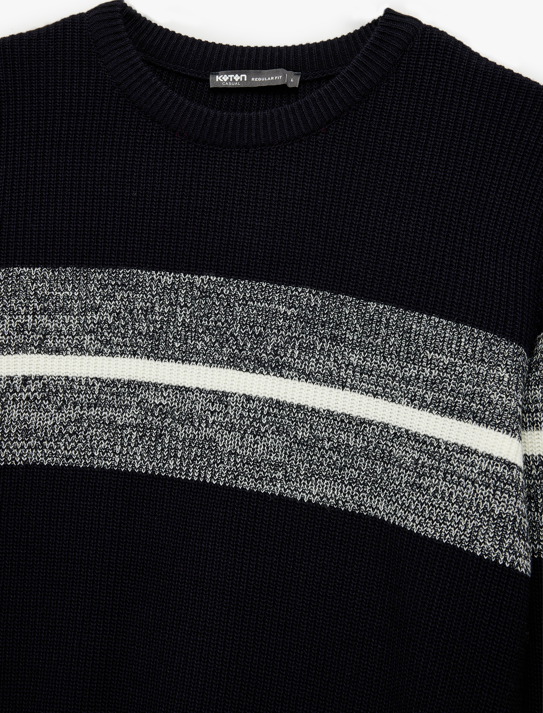   Uzun Kollu Çizgi Detaylı Bisiklet Yaka Kışlık Triko Kazak