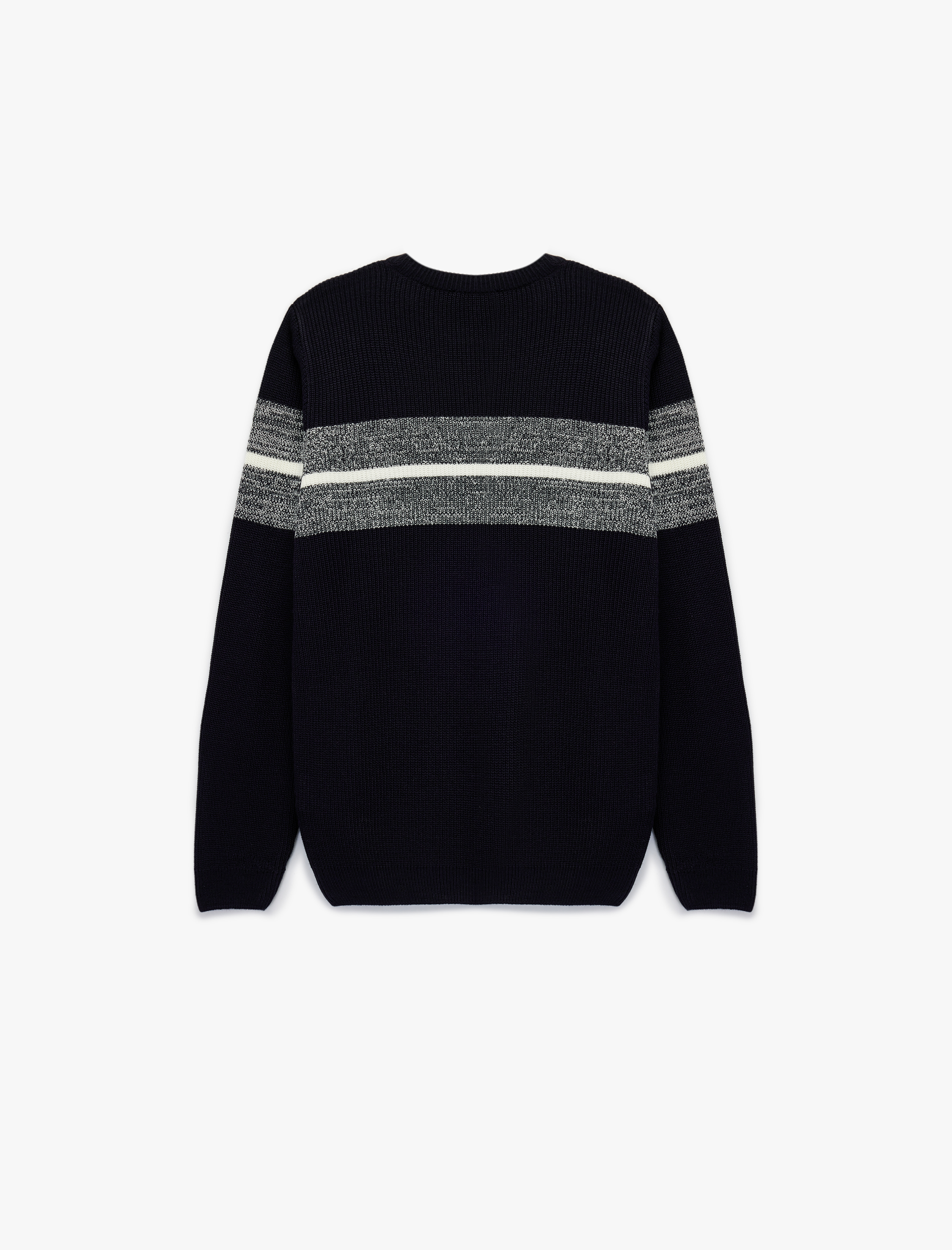   Uzun Kollu Çizgi Detaylı Bisiklet Yaka Kışlık Triko Kazak