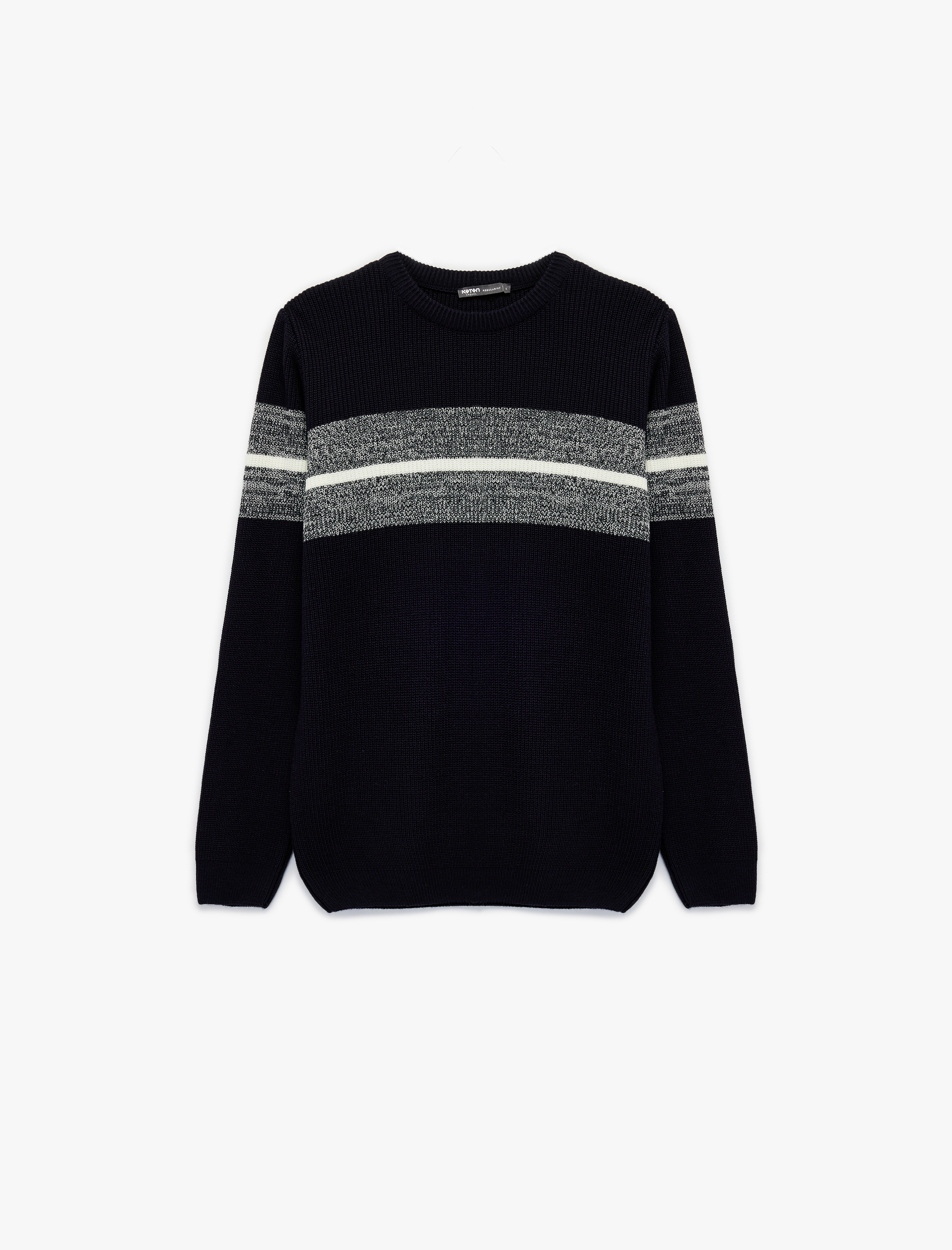   Uzun Kollu Çizgi Detaylı Bisiklet Yaka Kışlık Triko Kazak