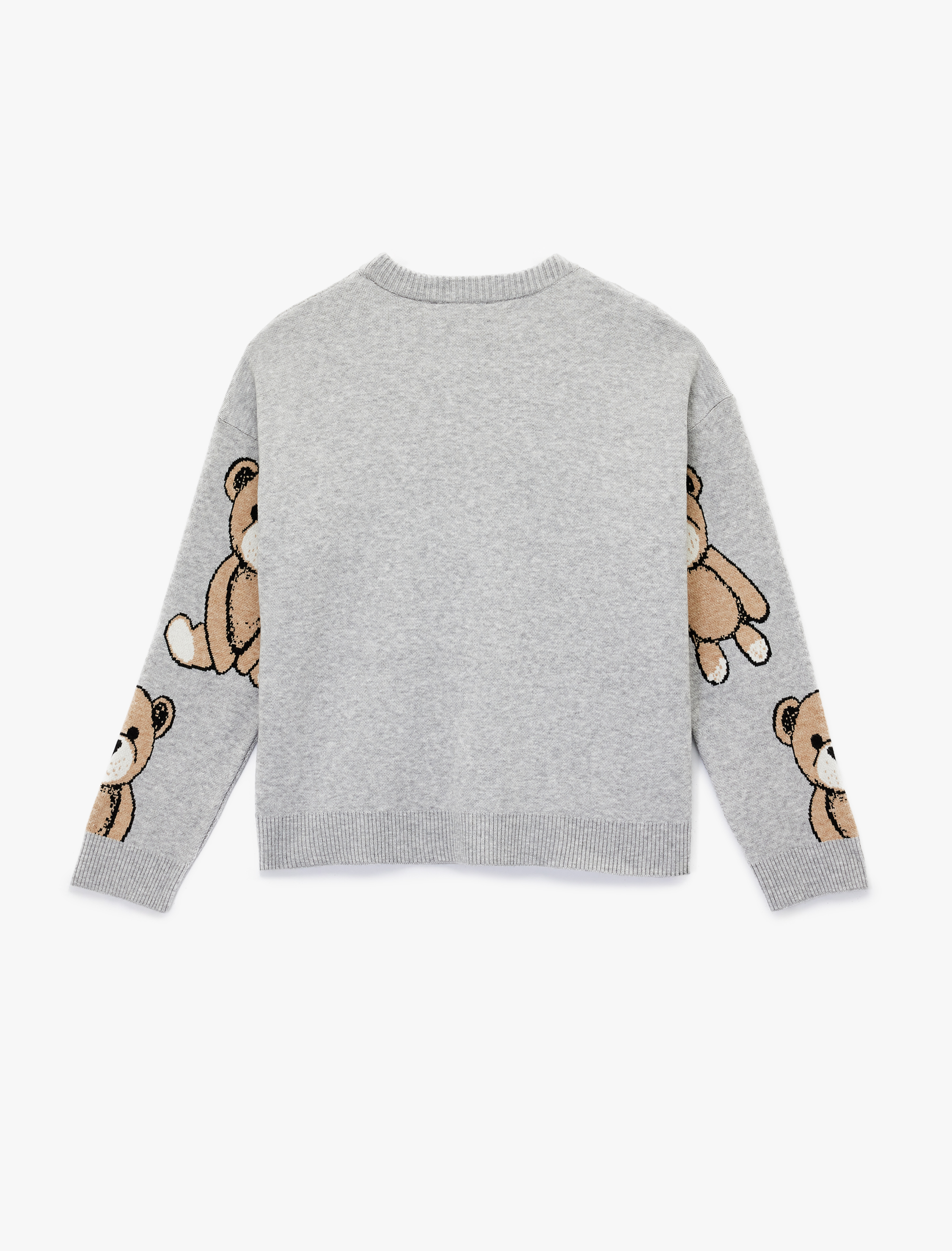   Viskon Karışımlı Uzun Kollu Bisiklet Yaka Ayıcık Desenli Triko Kazak