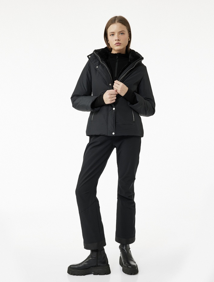  Kapüşonlu Uzun Kollu Fermuarlı Cep Detaylı Rahat Kalıp Mont