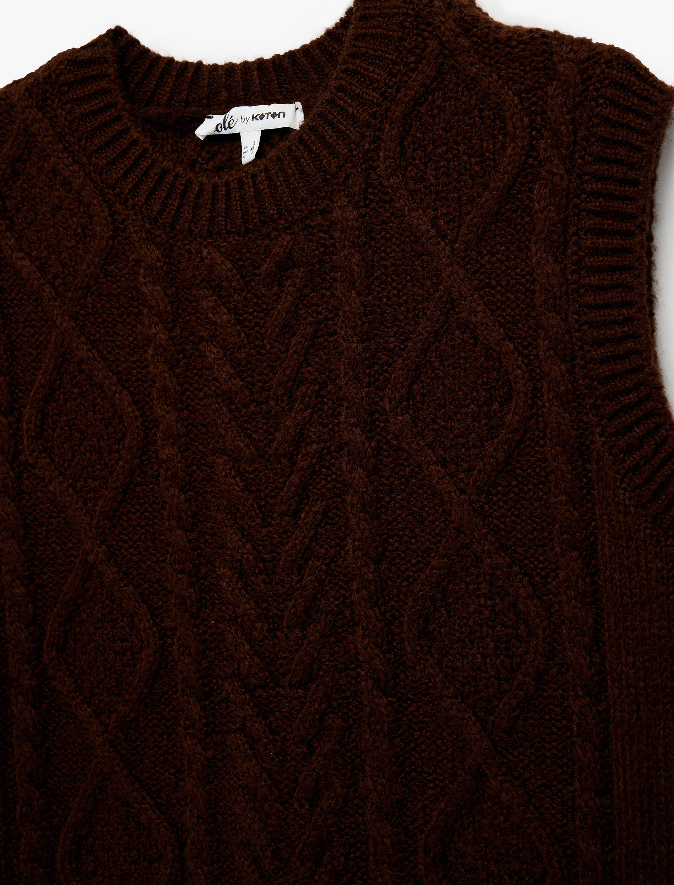   Saç Örgüsü Dokulu Kolsuz Bisiklet Yaka Triko Süveter