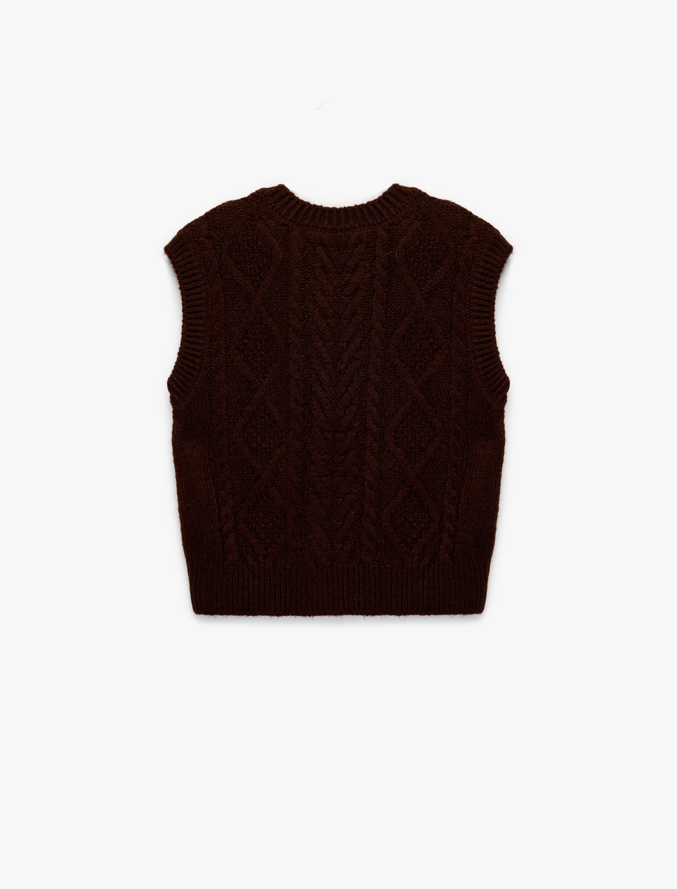   Saç Örgüsü Dokulu Kolsuz Bisiklet Yaka Triko Süveter