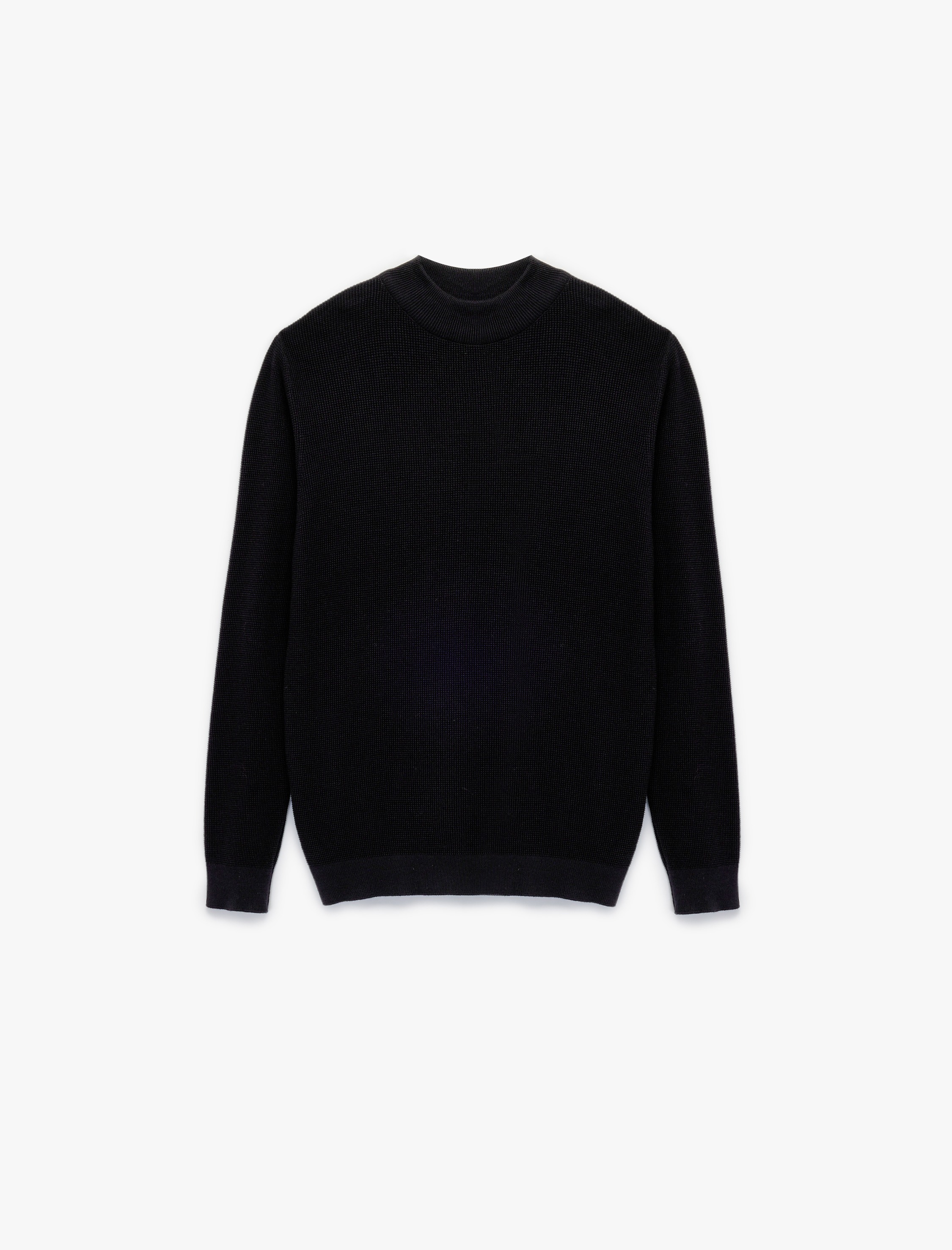   Regular Fit Uzun Kollu Dokulu Pamuklu Dik Yaka Kışlık Triko Kazak