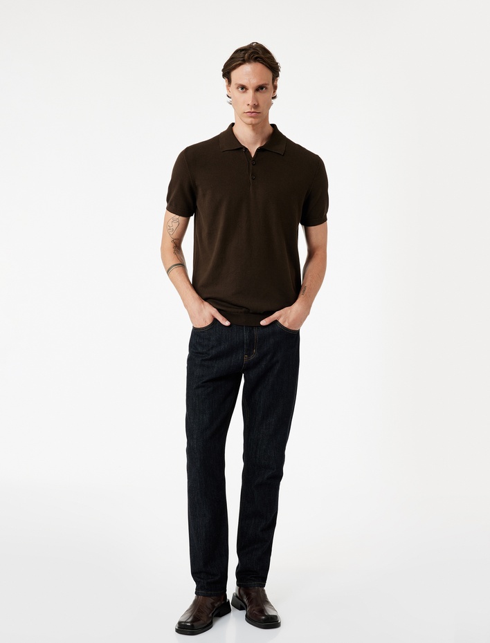  Regular Fit Düğmeli Polo Yaka Pamuklu Kısa Kollu Triko Tişört