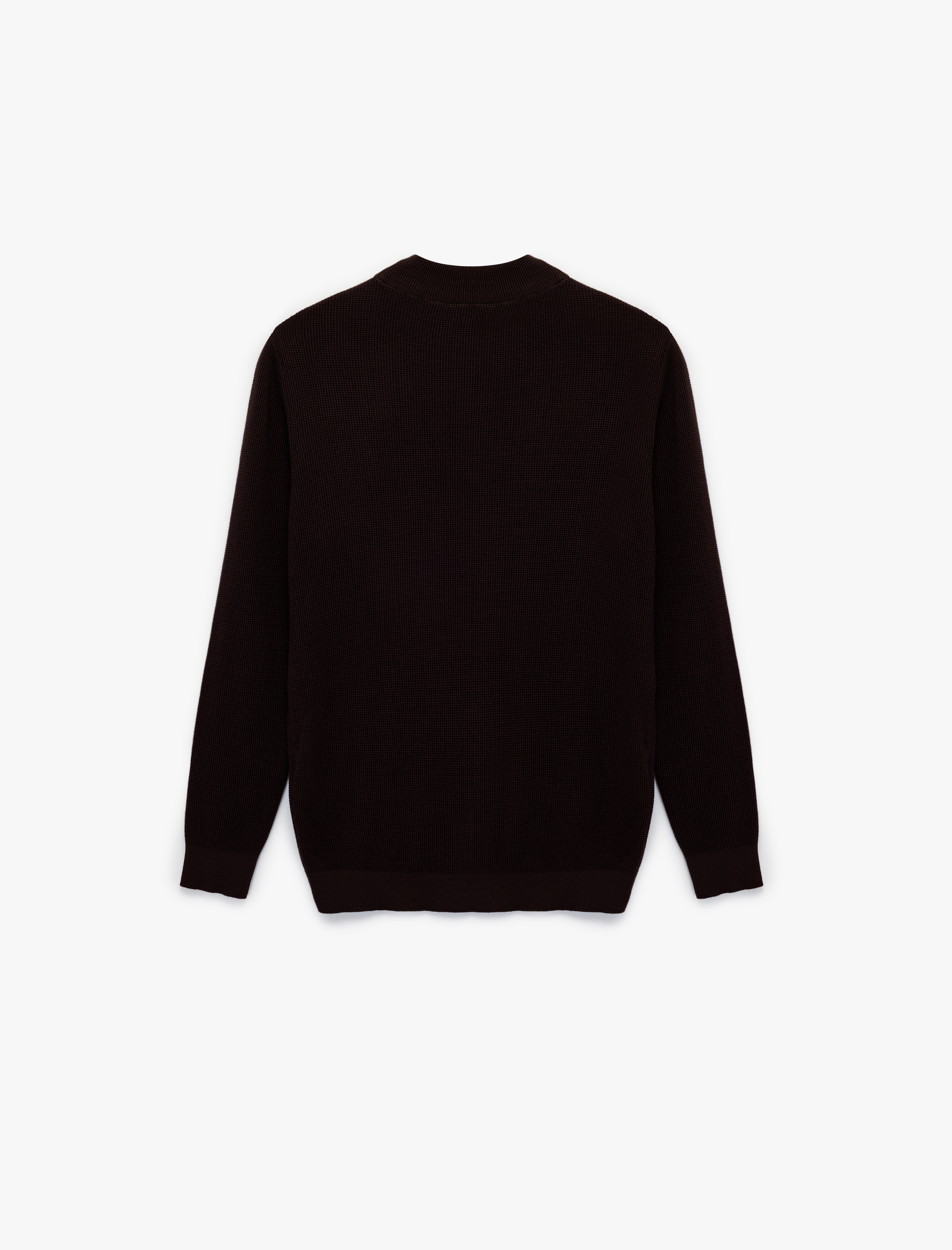   Regular Fit Uzun Kollu Dokulu Pamuklu Dik Yaka Kışlık Triko Kazak