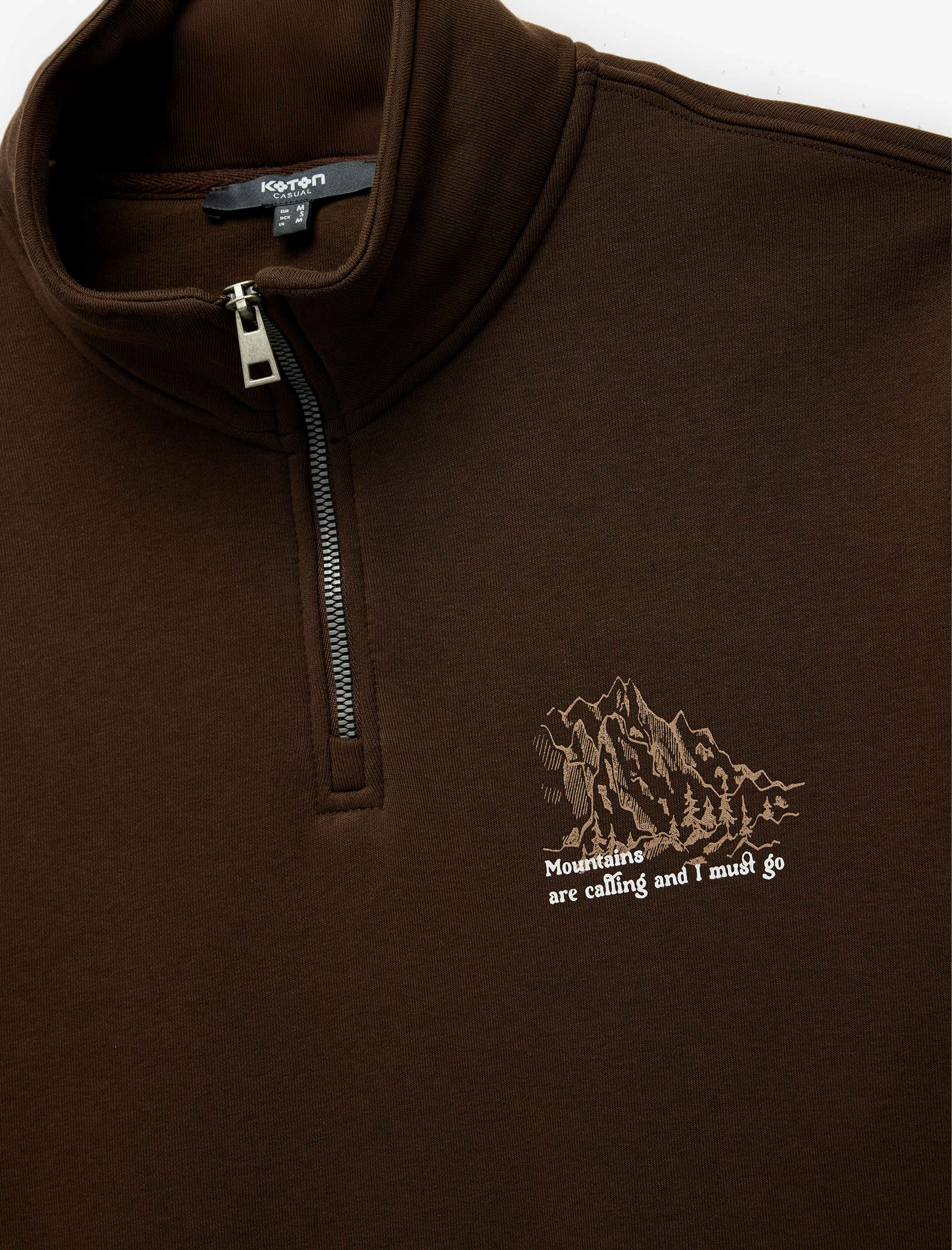   Şardonlu Uzun Kollu Baskılı Yarım Fermuarlı Sweatshirt