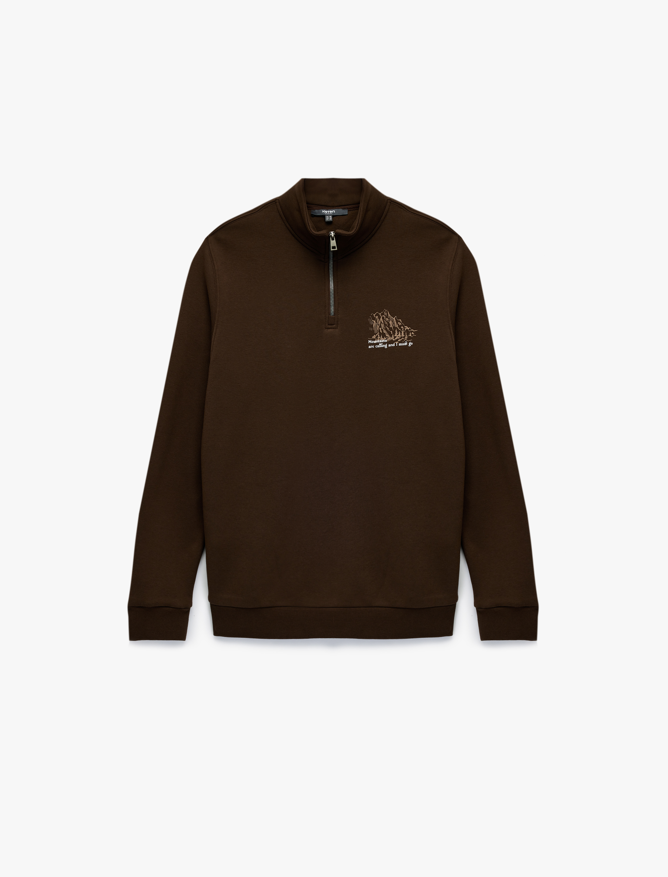   Şardonlu Uzun Kollu Baskılı Yarım Fermuarlı Sweatshirt