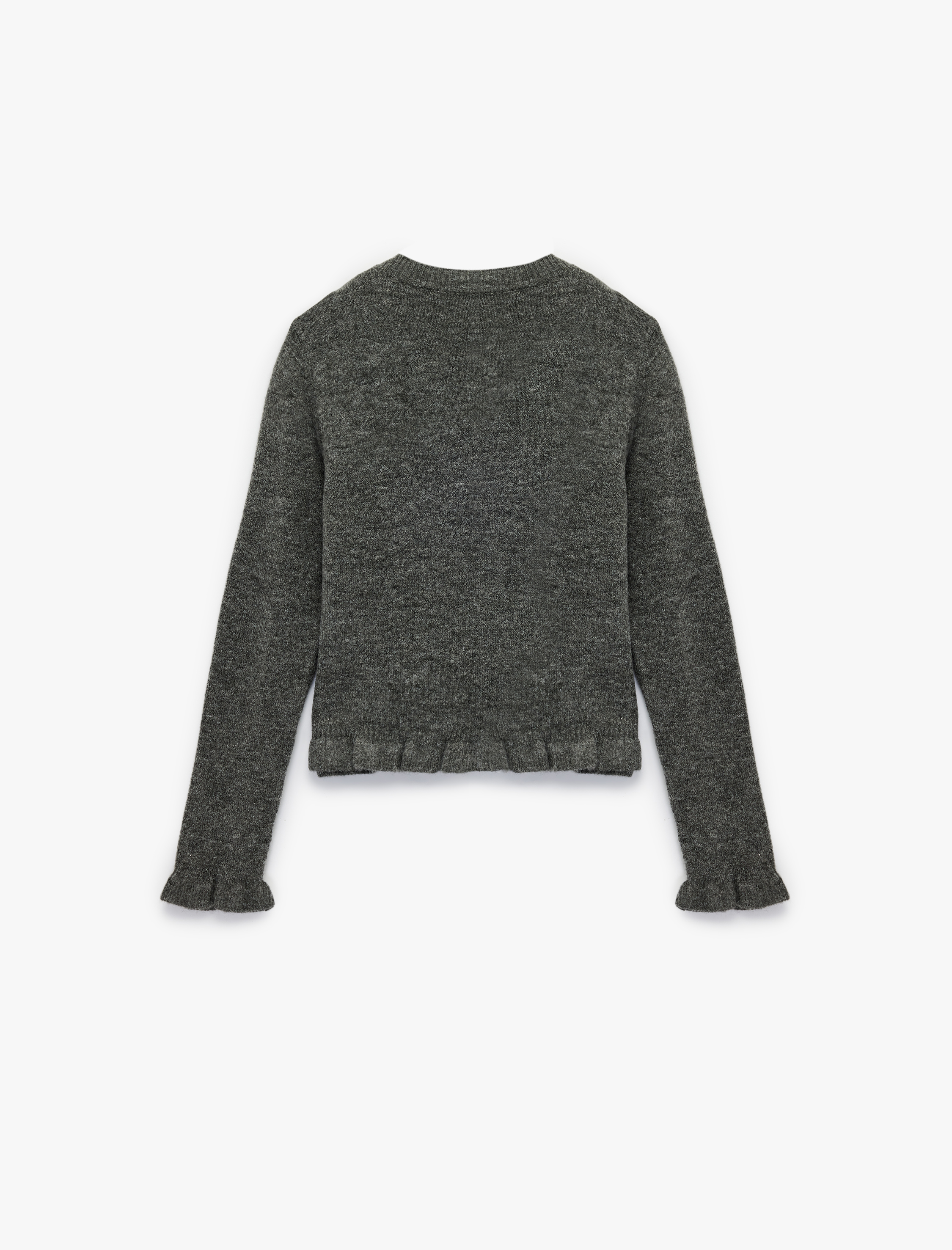   Fırfır Detaylı Uzun Kollu Bisiklet Yaka Düğmeli Triko Hırka