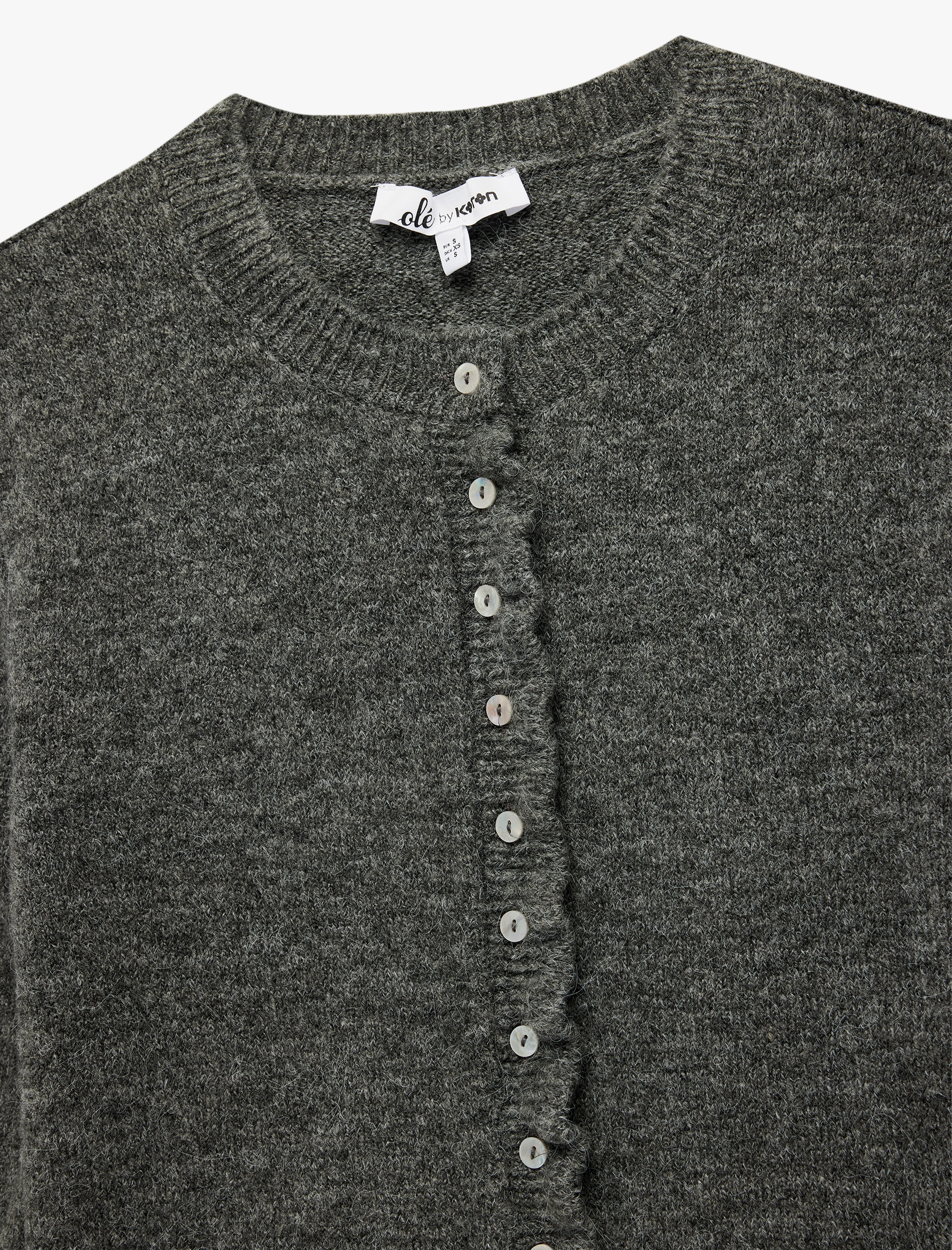   Fırfır Detaylı Uzun Kollu Bisiklet Yaka Düğmeli Triko Hırka