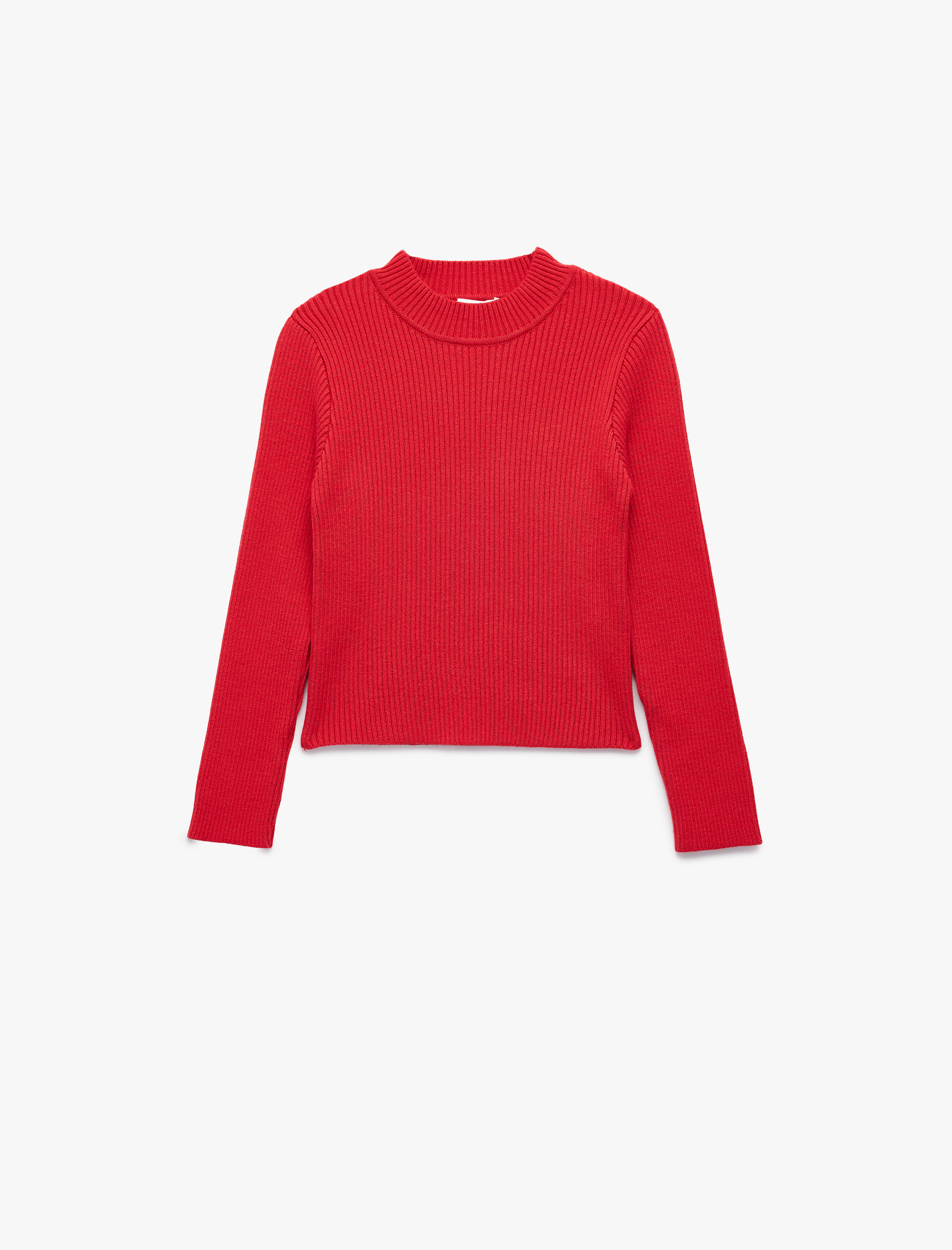  Kız Çocuk Slim Fit Viskon Karışımlı Dokulu Dik Yaka Uzun Kollu Triko Kazak