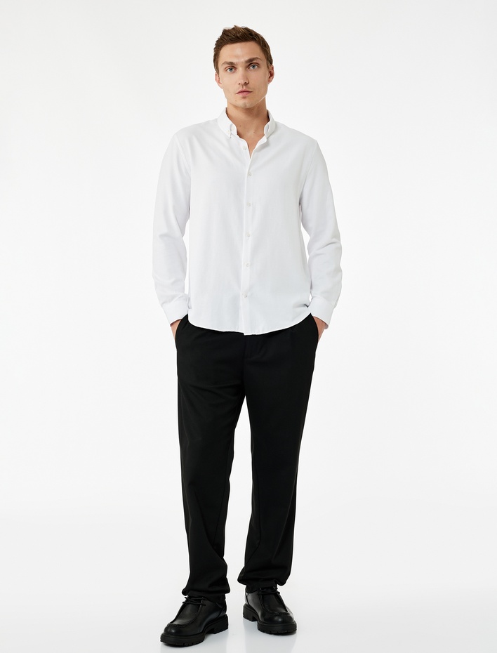  Slim Fit Uzun Kollu Düğmeli Klasik Yaka Gömlek