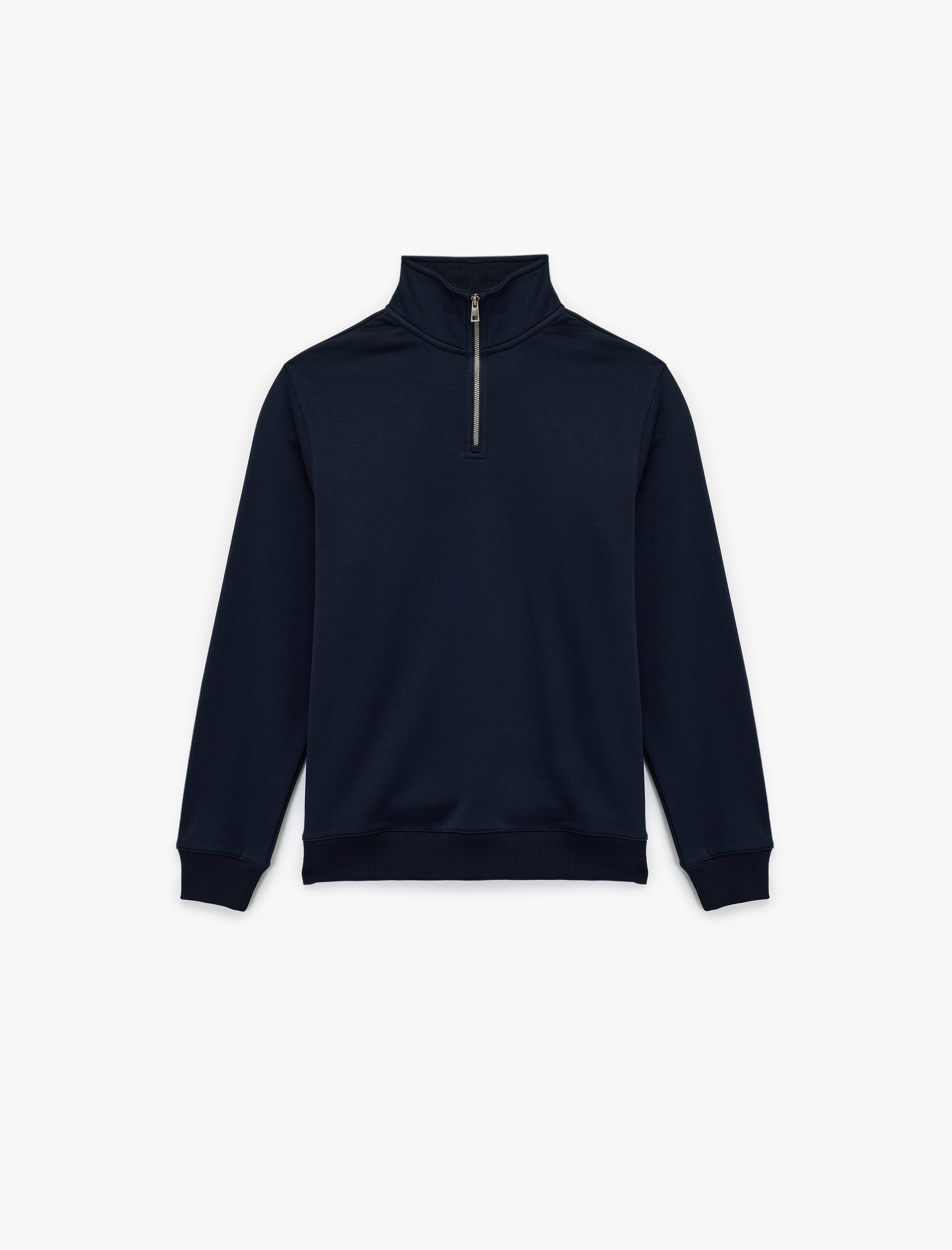   Uzun Kollu Şardonlu Basic Yarım Fermuarlı Sweatshirt