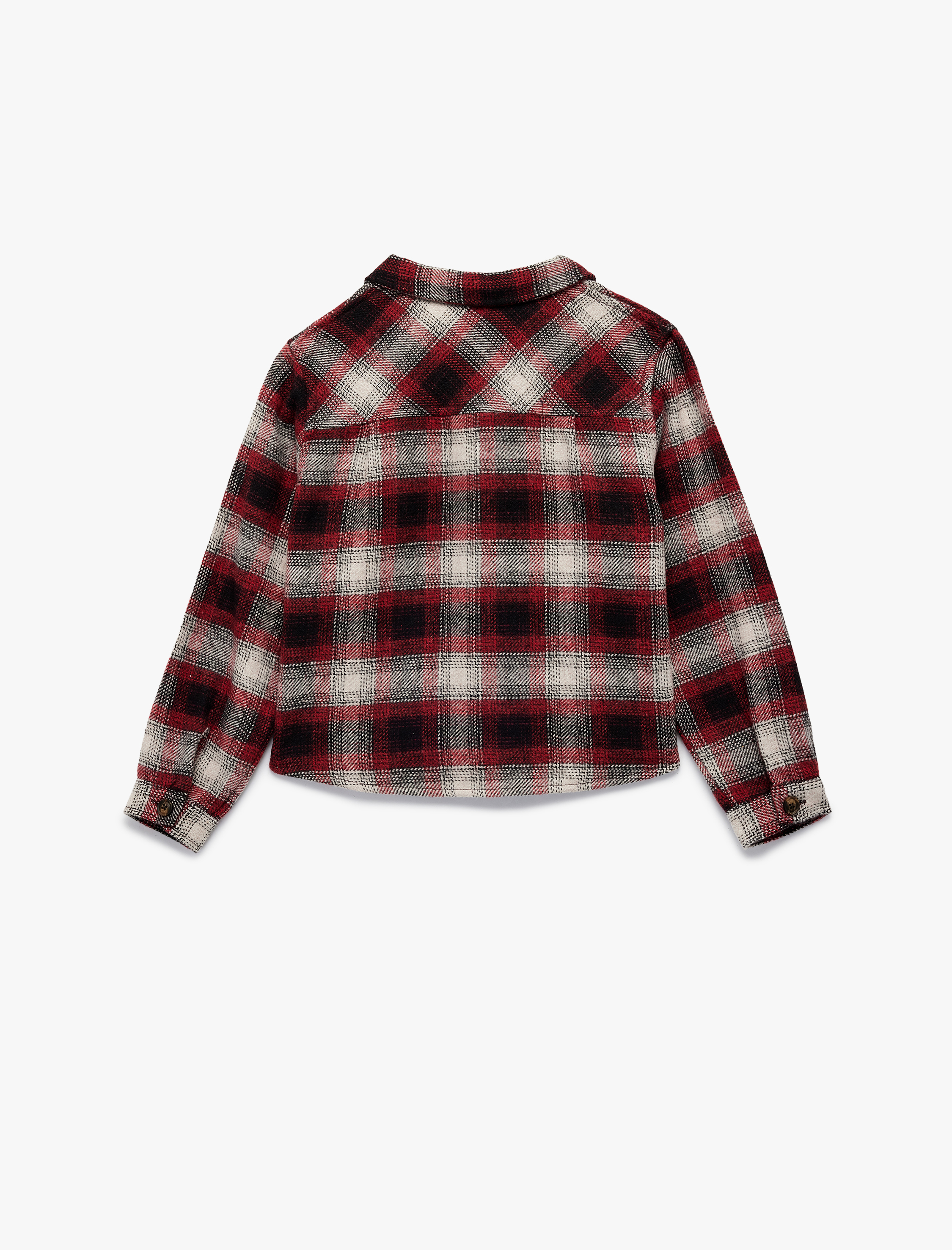  Kız Çocuk Uzun Kollu Düğmeli Kapaklı Cep Detaylı Ekoseli Oduncu Gömlek