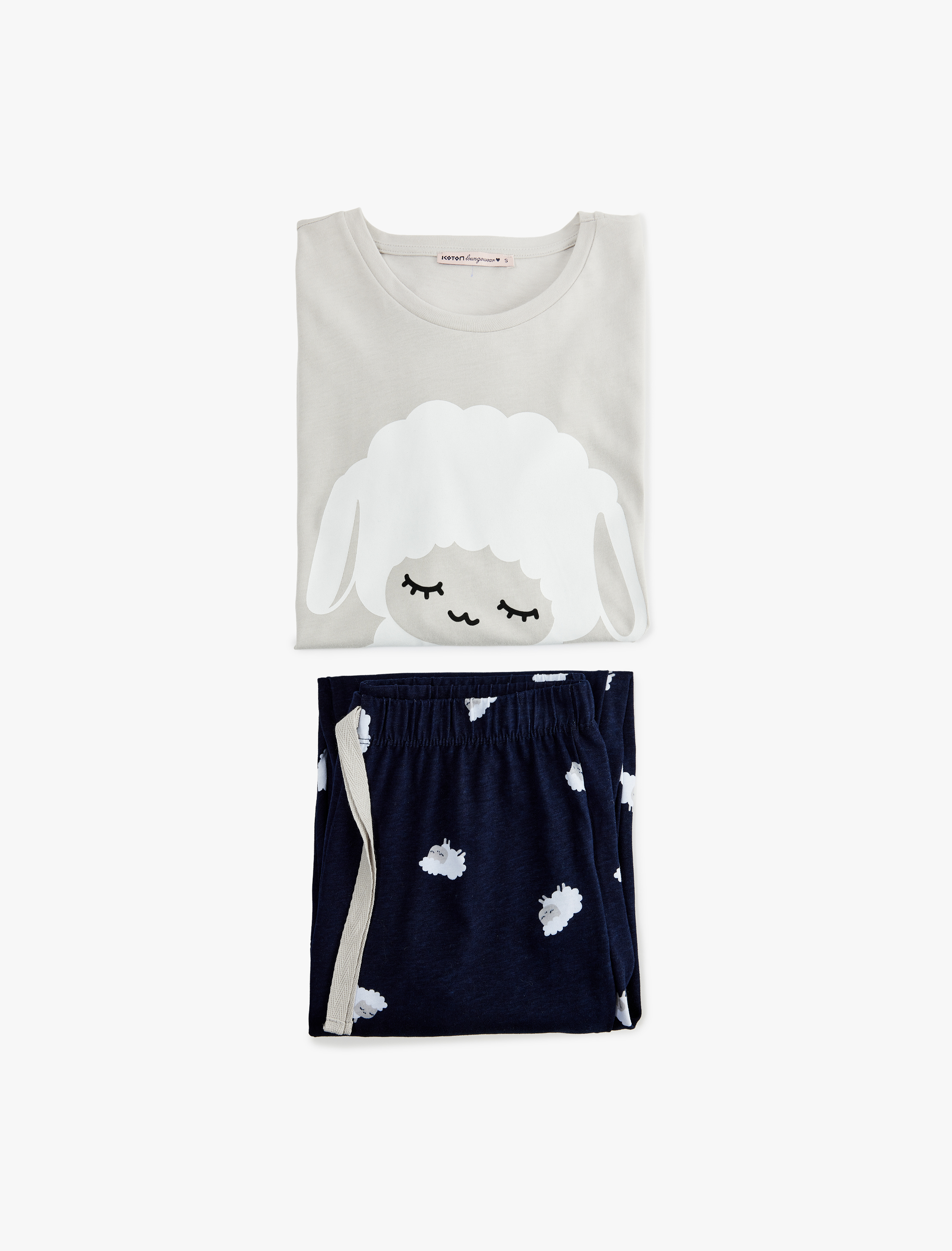   Pamuklu Kuzu Baskılı Uzun Kollu Pijama Takımı