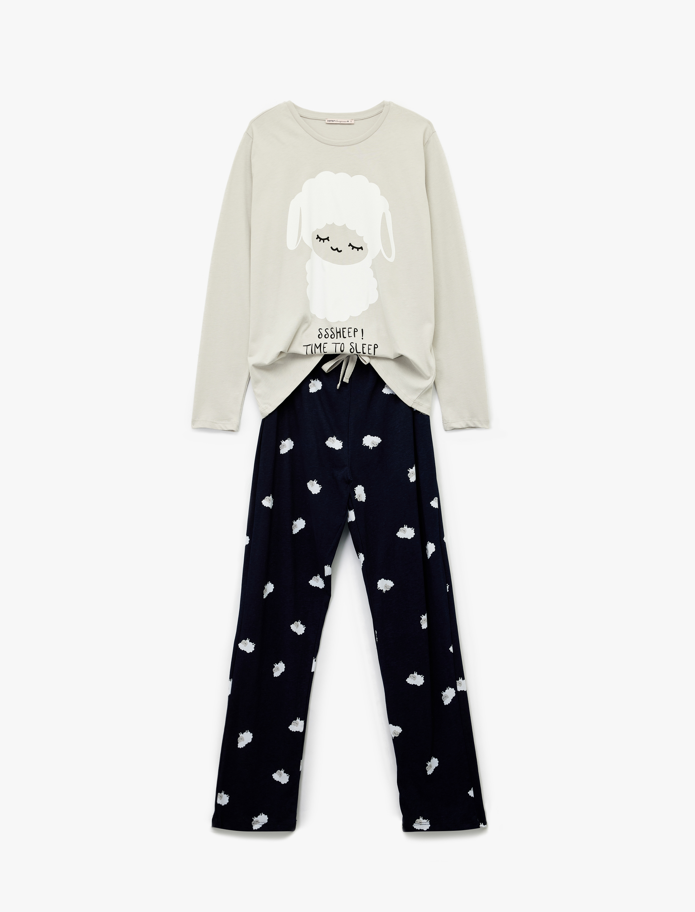   Pamuklu Kuzu Baskılı Uzun Kollu Pijama Takımı