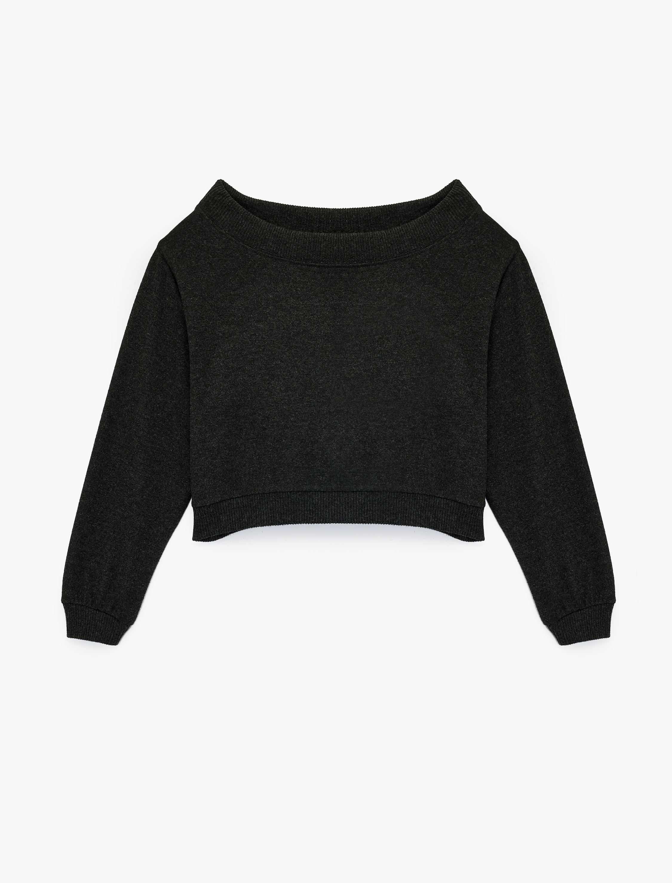   Viskon Karışımlı Rahat Kalıp Uzun Kollu Crop Omzu Açık Tişört