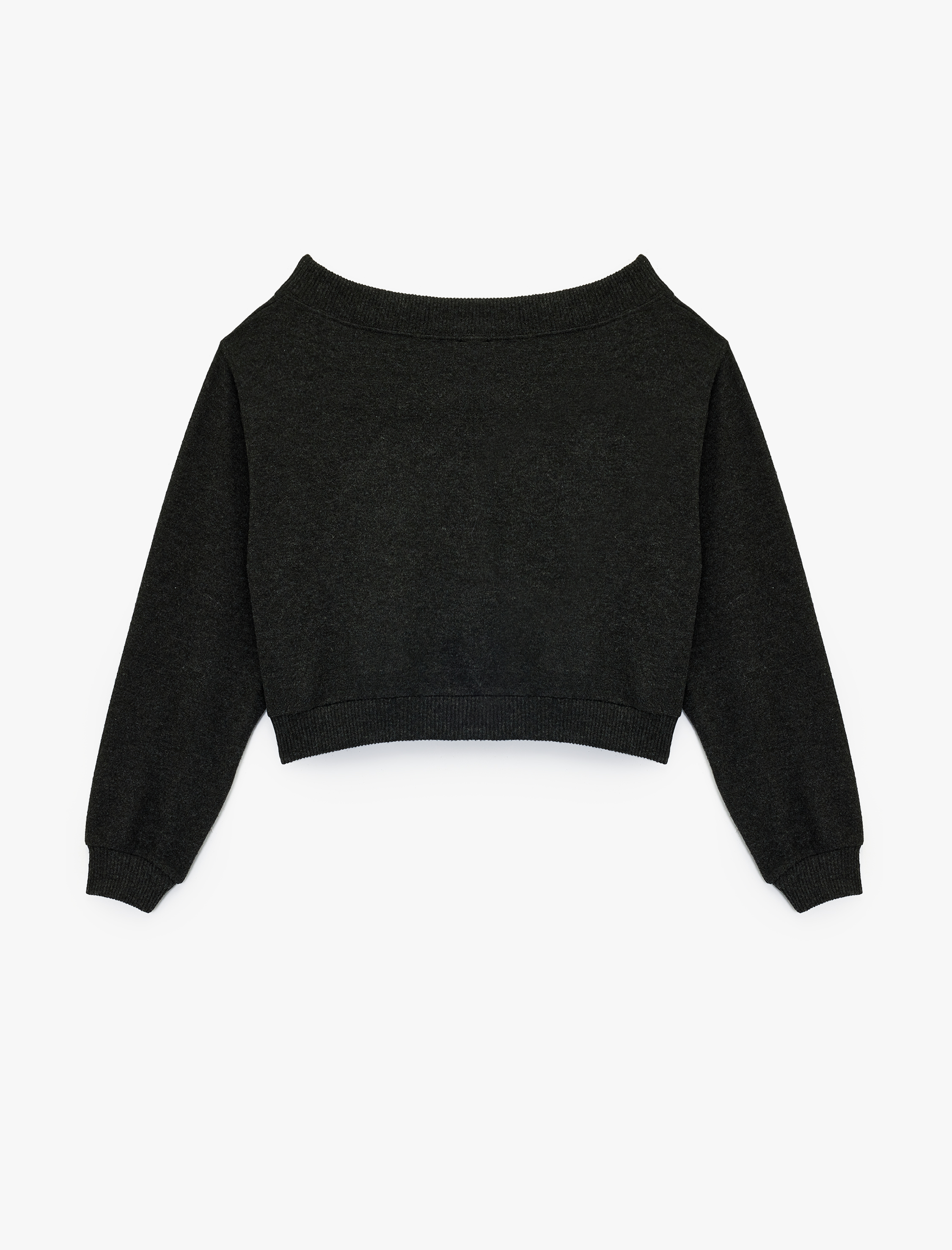   Viskon Karışımlı Rahat Kalıp Uzun Kollu Crop Omzu Açık Tişört