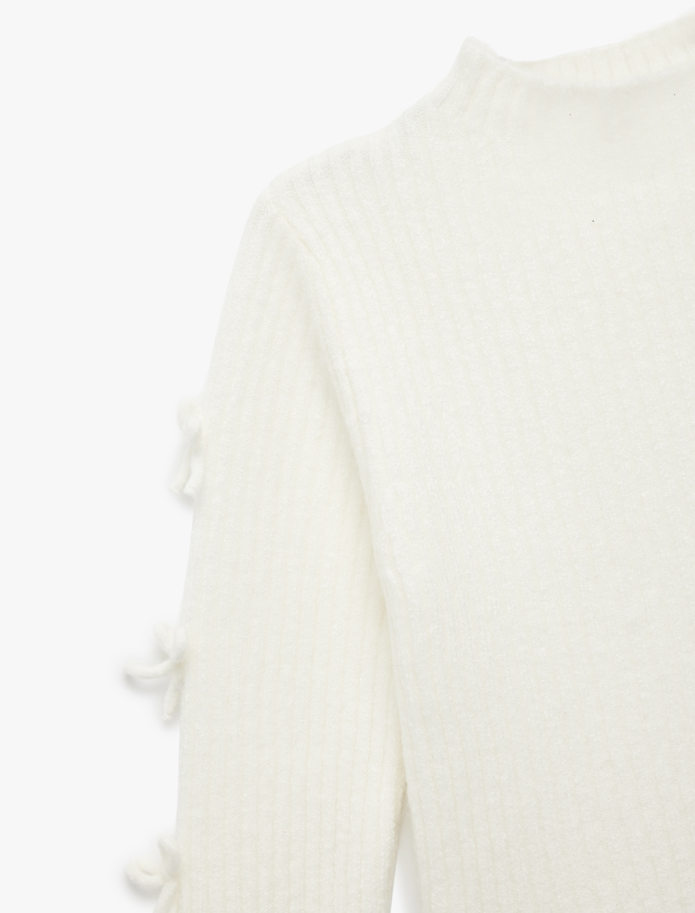  Kız Çocuk Fiyonk Detaylı Uzun Kollu Bisiklet Yaka Triko Kazak