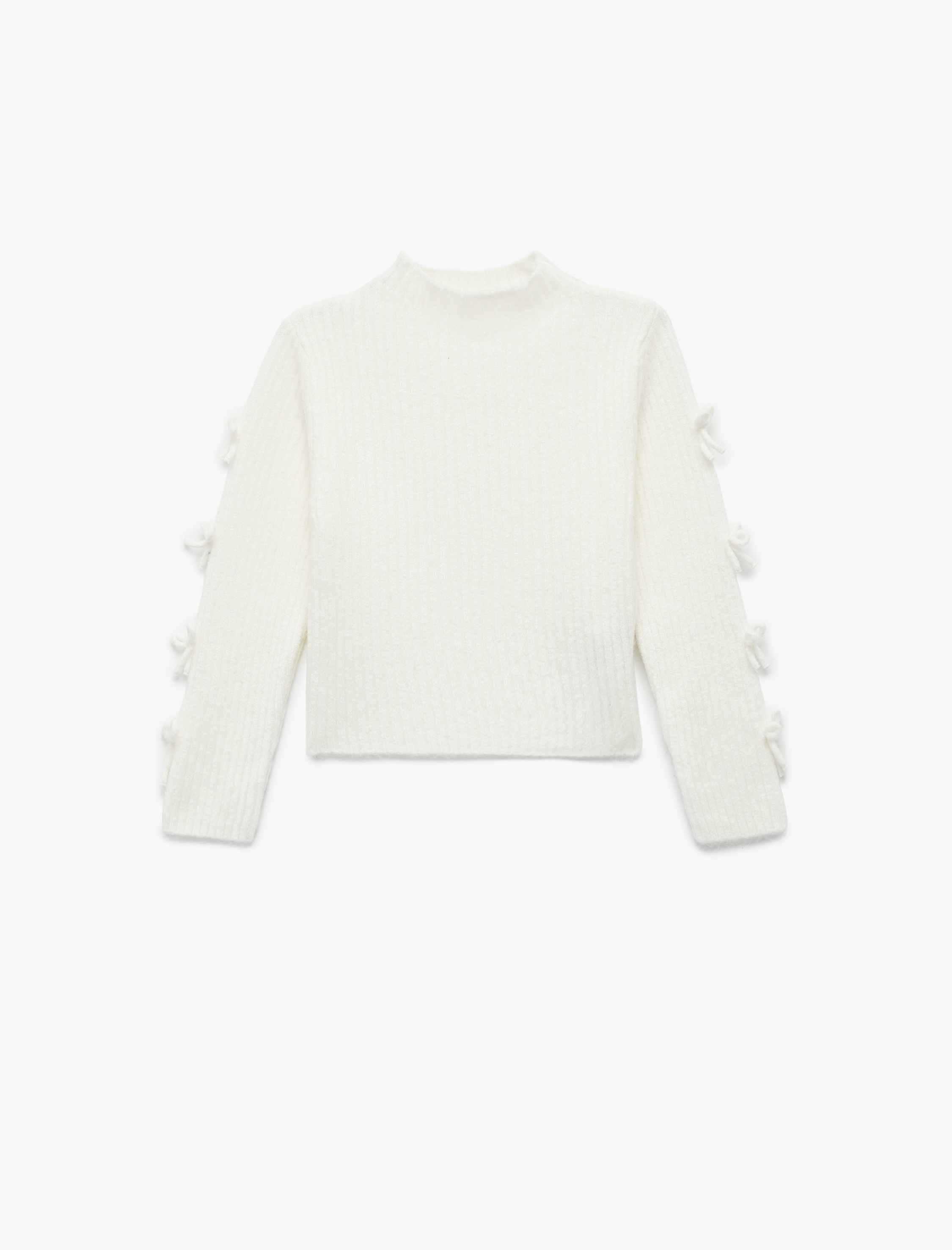  Kız Çocuk Fiyonk Detaylı Uzun Kollu Bisiklet Yaka Triko Kazak