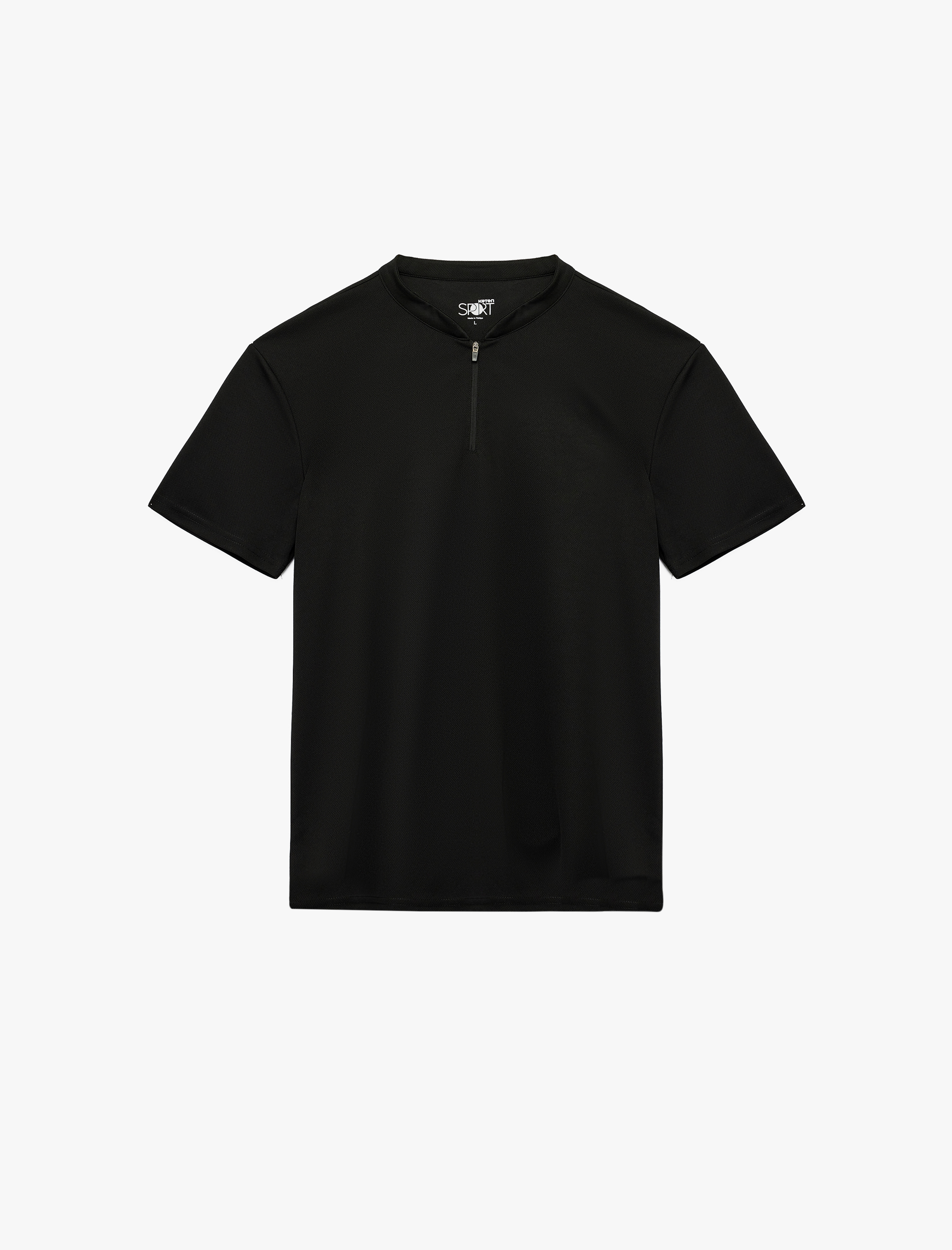   Kısa Kollu Yarım Fermuarlı Dik Yaka Spor Tişört