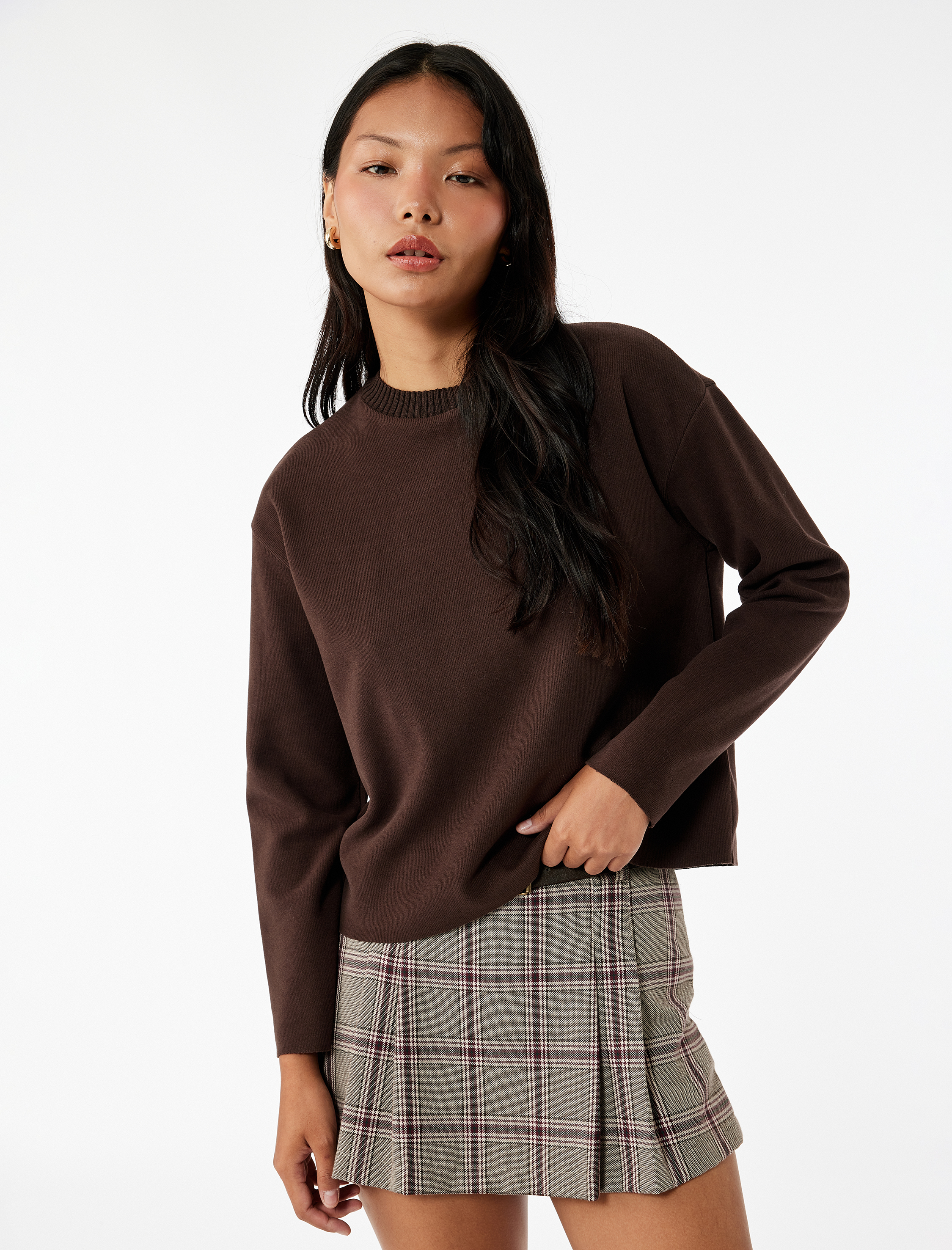   Rahat Kalıp Uzun Kollu Bisiklet Yaka Tişört