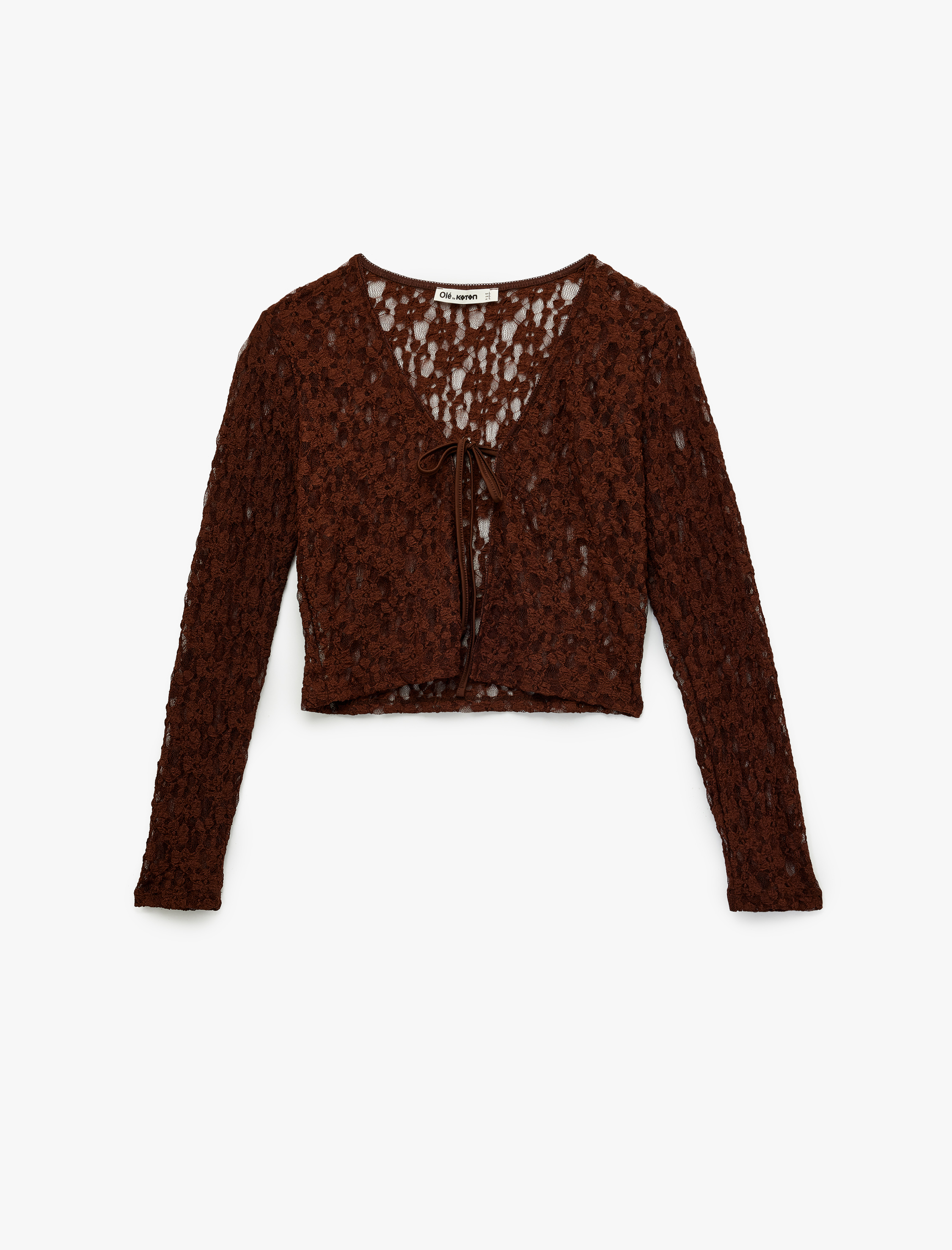   Bağlama Detaylı Uzun Kollu V Yaka Dantel Hırka