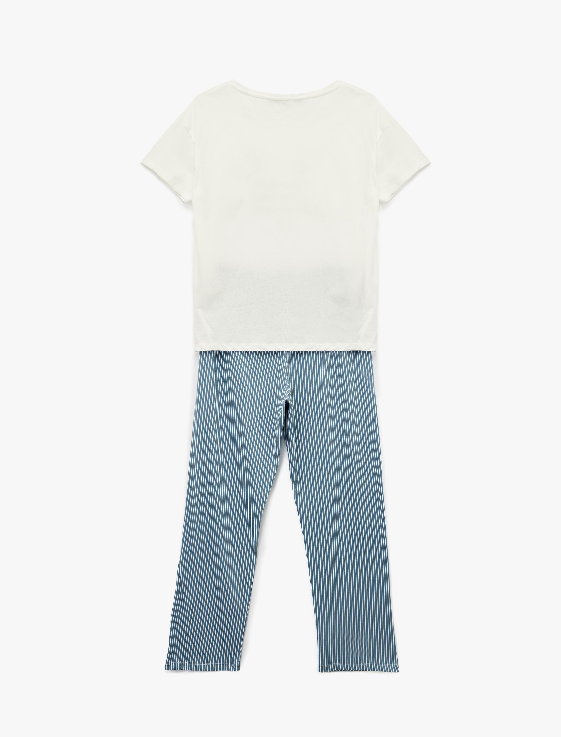   Bisiklet Yaka Kısa Kollu Pamuklu Pijama Takımı