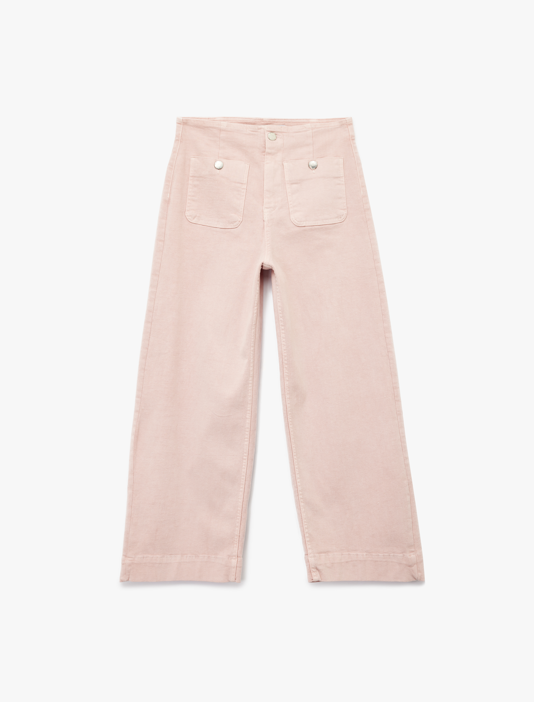   Yüksek Bel Cep Detaylı Düğmeli Kısa Geniş Paça Pantolon - Culotte Jeans