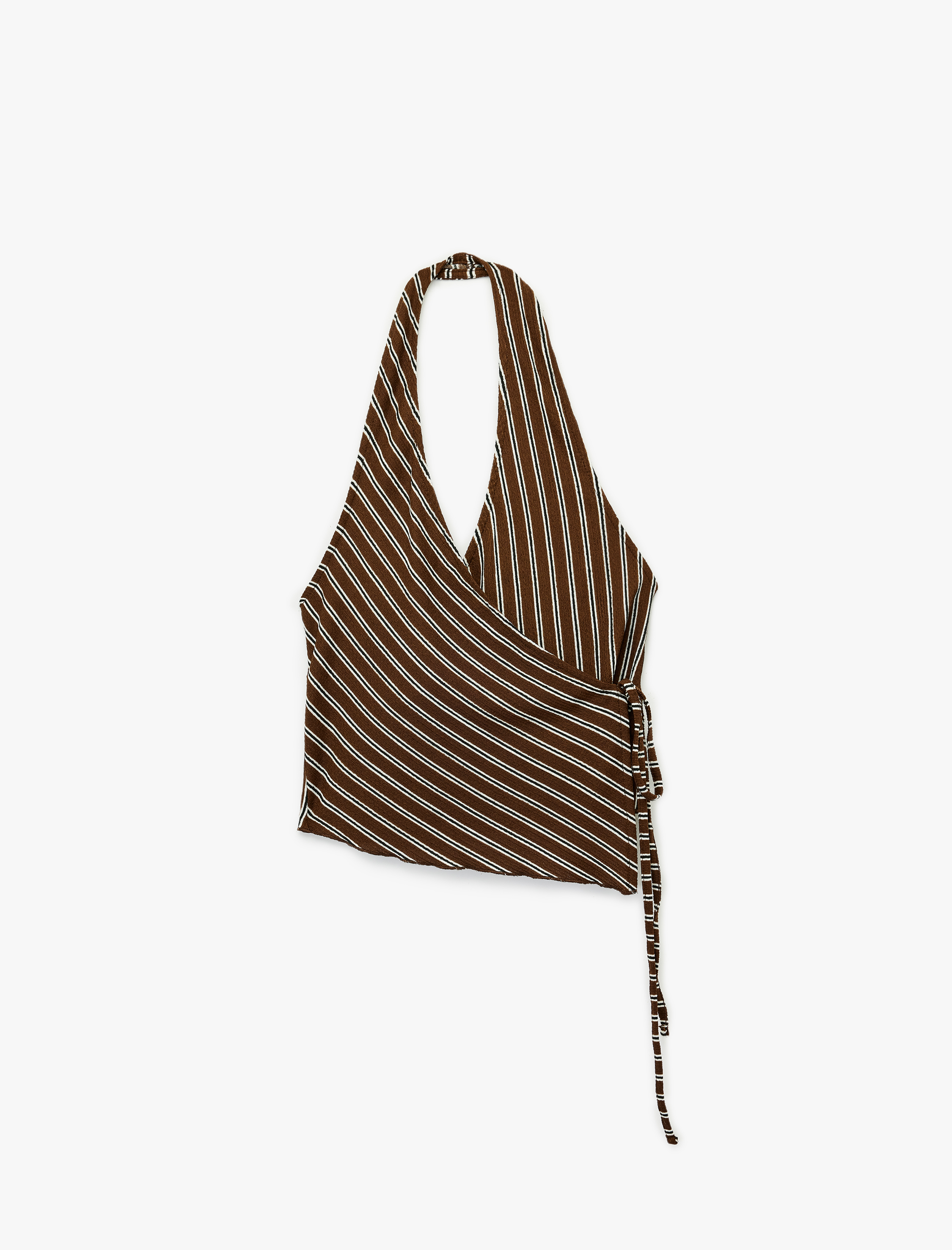   Kruvaze Yaka Bürümcük Bağlama Detaylı Crop Kolsuz Bluz