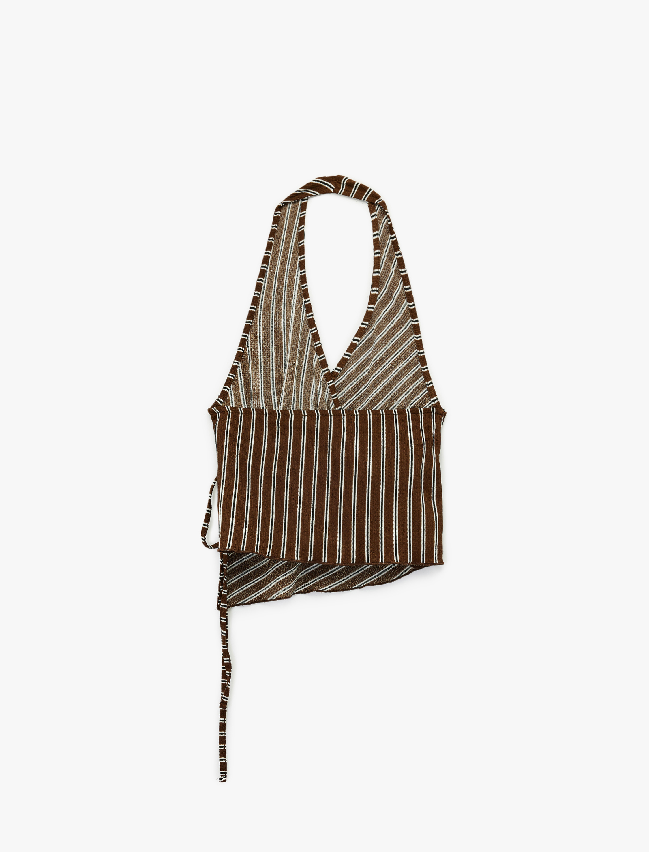   Kruvaze Yaka Bürümcük Bağlama Detaylı Crop Kolsuz Bluz