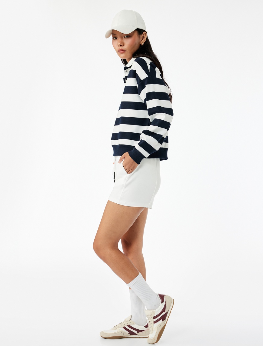   Slim Fit Yüksek Bel Pamuklu Bağcıklı Mini Şort